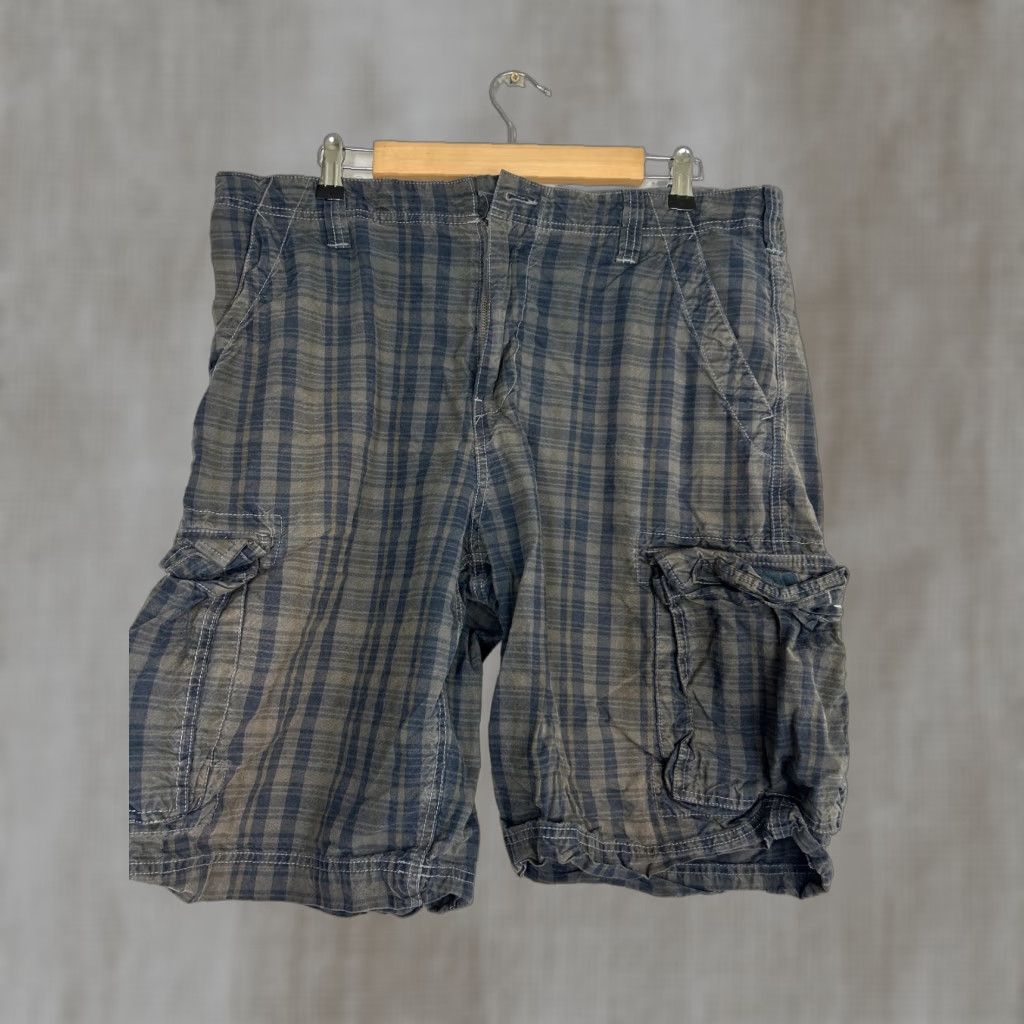 Vintage Played In Heaven Mens Shorts Cargo Plaid Cotton Blue Gray 36 Regular Sun Stain Size US 36 / EU 52 - 1 Thumbnail