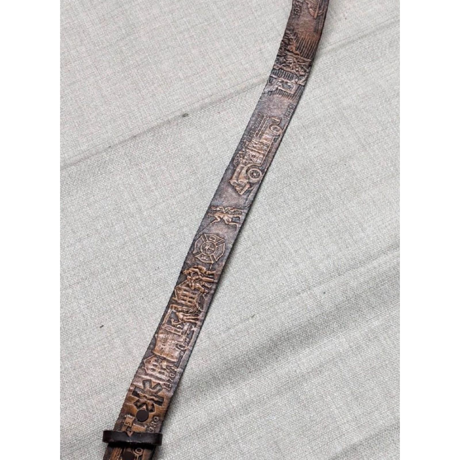 Vintage VINTAGE handcrafted USA made FIREFIGHTER leather Western belt 40 brown 1-1/2" belt Western Mens Fire Department pattern 40/42 decade Size 40 - 3 Thumbnail