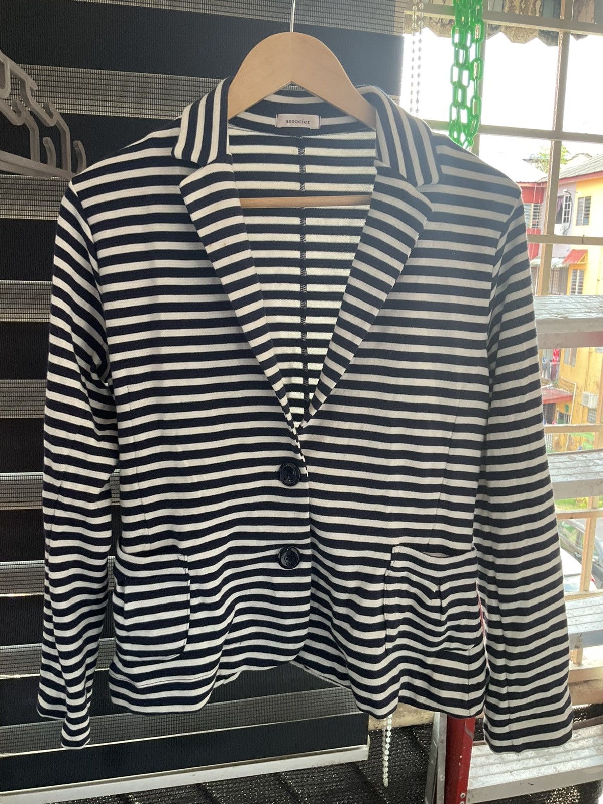 Japanese Brand Associer Stripe Line Navy Blue Blazer Size S / US 4 / IT 40 - 1 Thumbnail