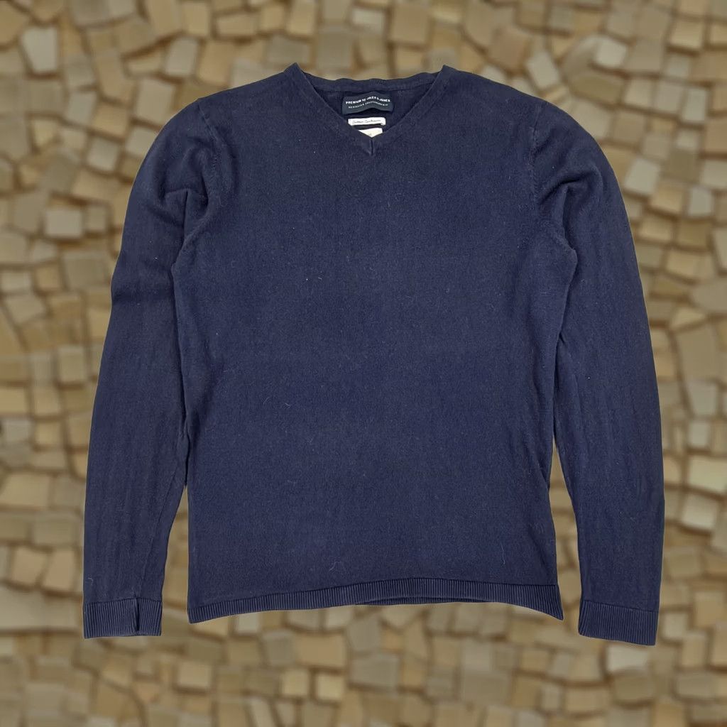 Jack & Jones JACK & JONES Jumper Mens Navy Blue Small V-Neck Long Sleeve Knit Pullover Cotton Cashmere Size US S / EU 44-46 / 1 - 1 Thumbnail