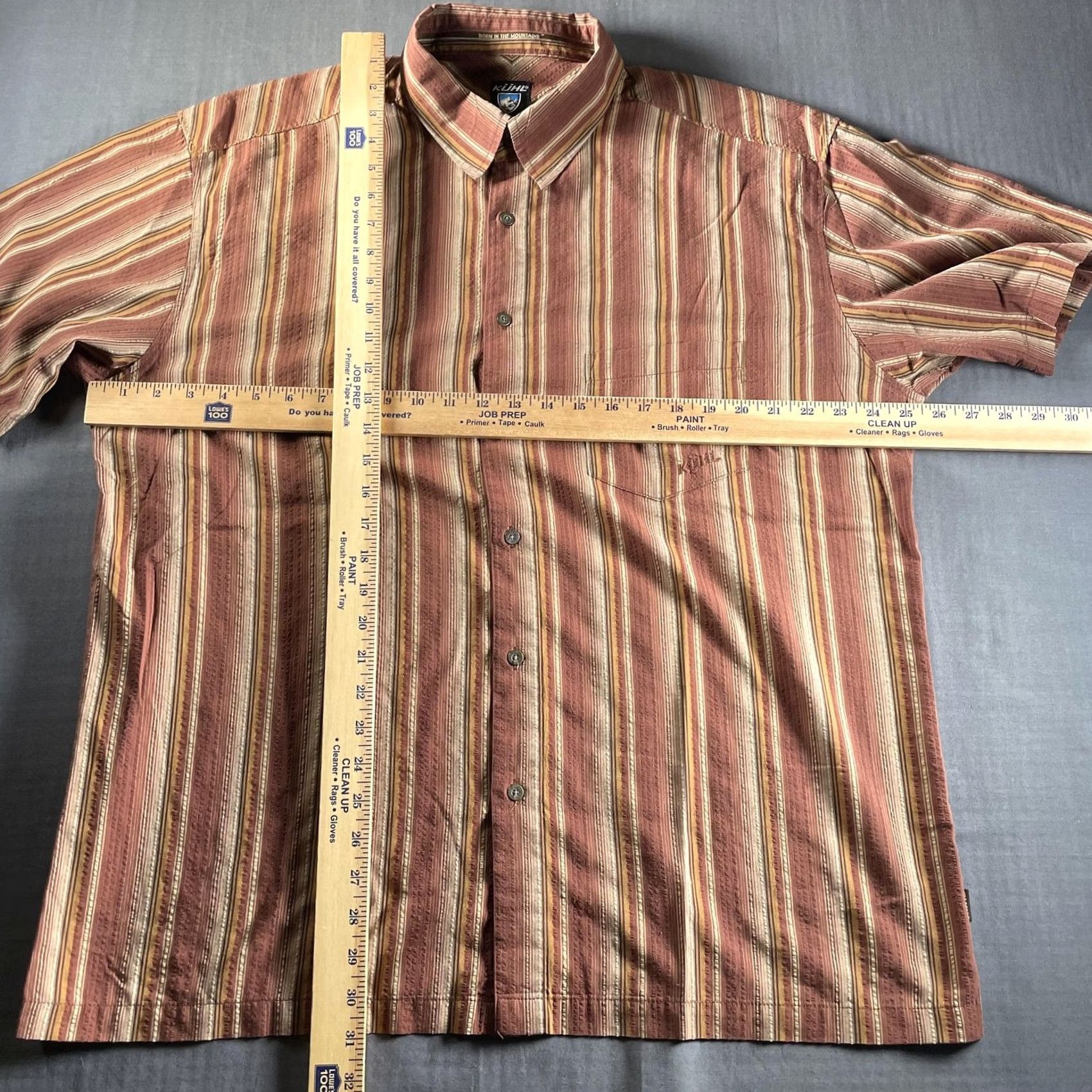 Vintage KÜHL Shirt Mens 2XL Brown Red Striped Short Sleeve Button Front Outdoor Casual Size US XXL / EU 58 / 5 - 5 Thumbnail