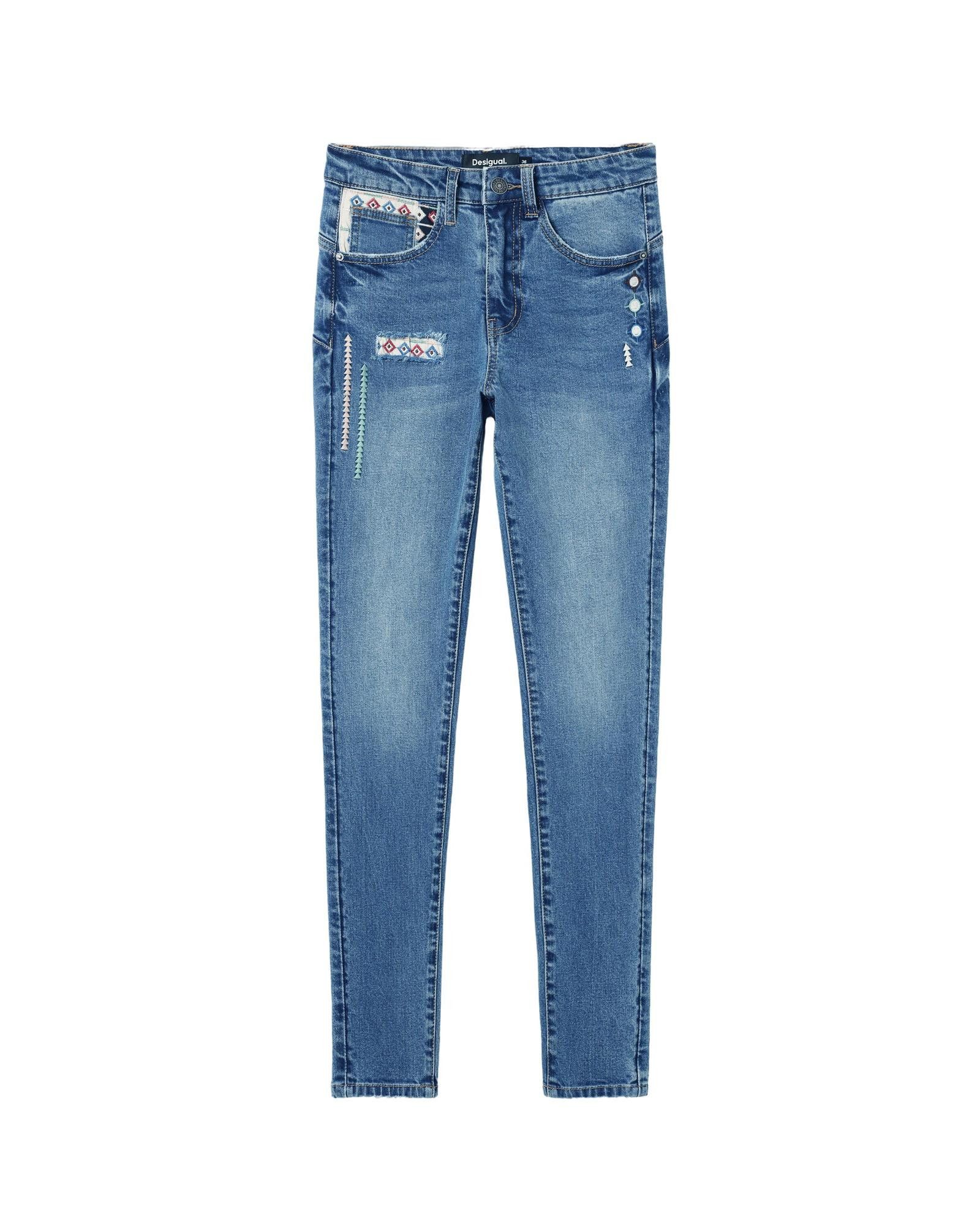 image of Desigual Plain Jeans With Zip And Button Fastening in Blue, Women's (Size 26)