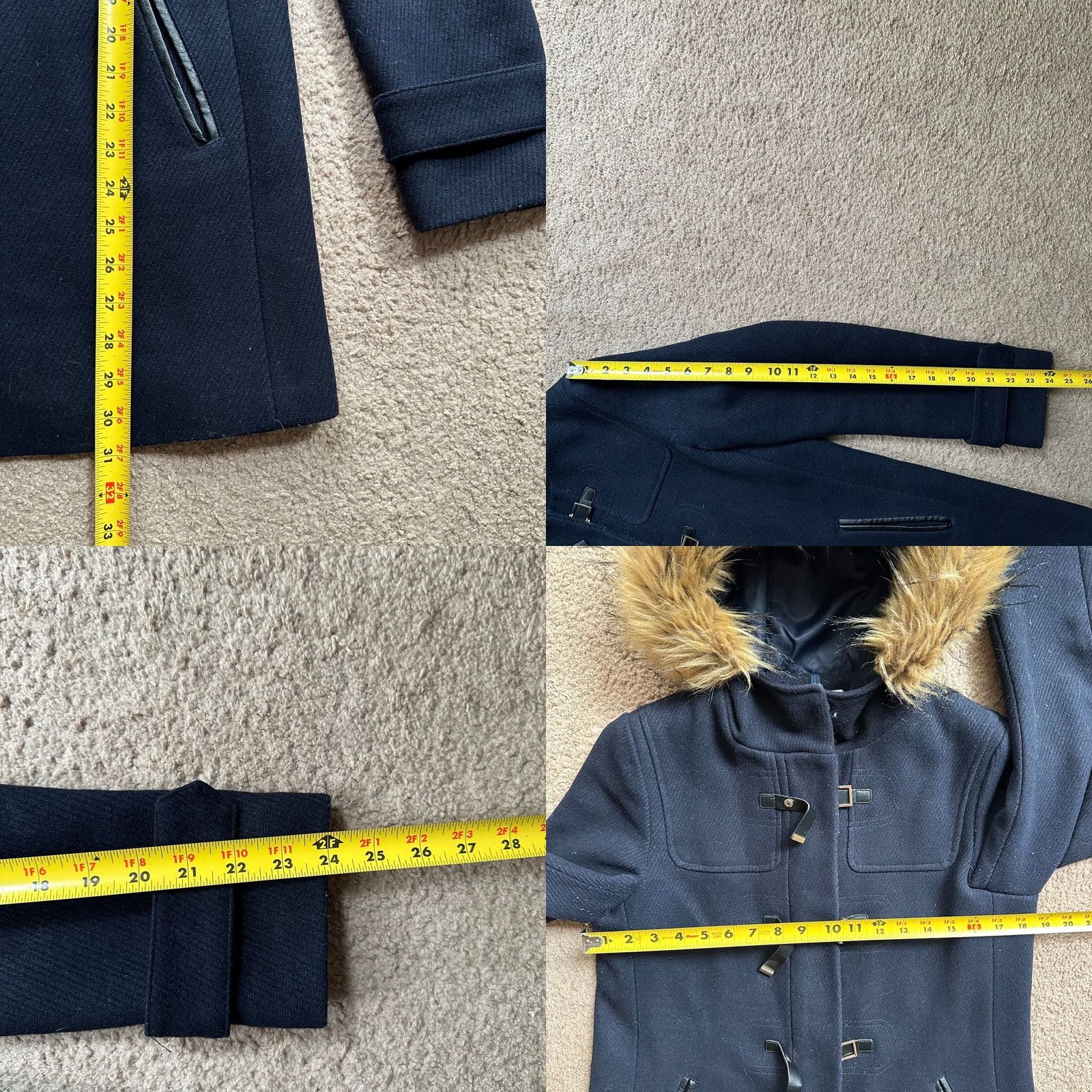 Cole Haan Cole Haan Coat Womens 6 Navy Blue Wool Blend Full Zip Faux Fur Hood Jacket Size M / US 6-8 / IT 42-44 - 8 Thumbnail