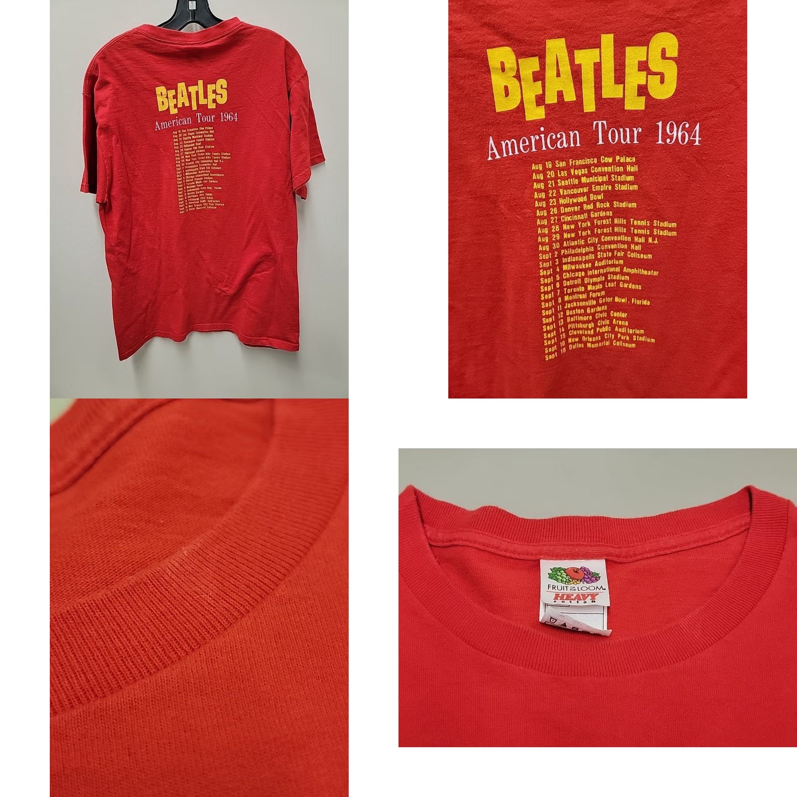 Fruit Of The Loom VINTAGE Beatles T Shirt Mens L Red American Tour Crew Neck Nike Size US L / EU 52-54 / 3 - 8 Thumbnail