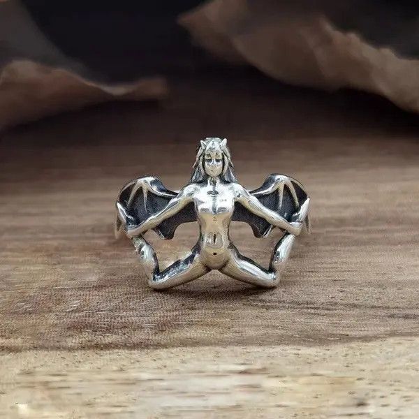 VIBE Demon Girl Ring Satan Devil Goth Punk Rock Jewelry Chrome Size ONE SIZE - 4 Thumbnail