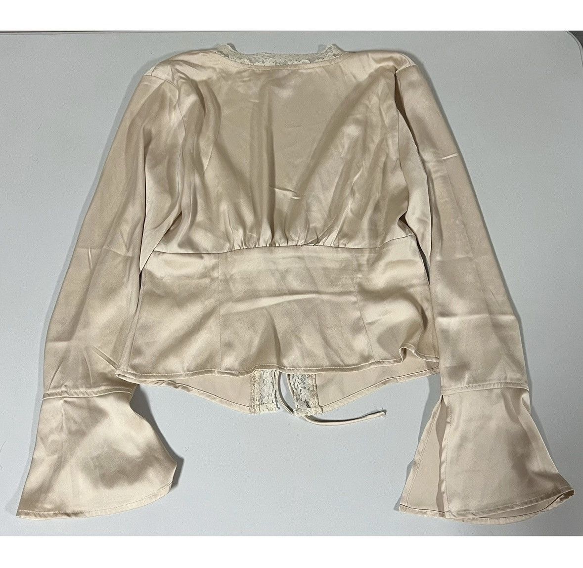 PRINCESS POLLY Silk Satin Lace Tie-Front Cardigan Shirt Top Blouse Size 4 ✨ Size S / US 4 / IT 40 - 5 Thumbnail