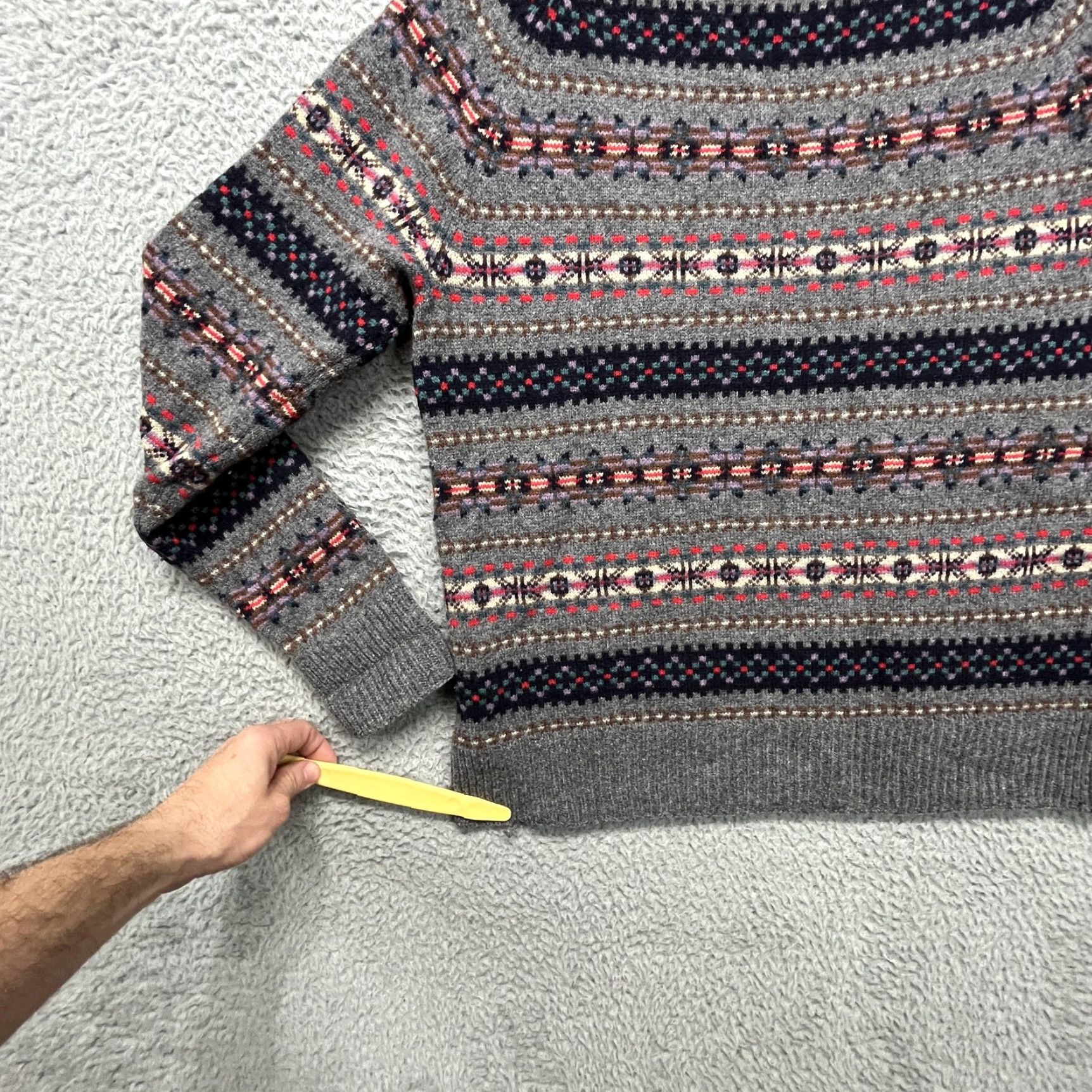 J.Crew J.Crew Sweater Mens Medium Gray Fair Isle Lambswool Crewneck Pullover Knit Size US M / EU 48-50 / 2 - 7 Thumbnail