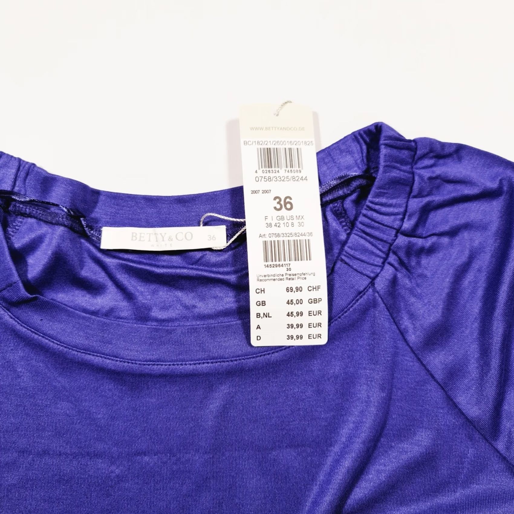CO Betty & Co Womens Purple Long Sleeves Tee Shirt Blouse Top 10 UK Stretch Casual Boat Neck Size L / US 10 / IT 46 - 3 Thumbnail