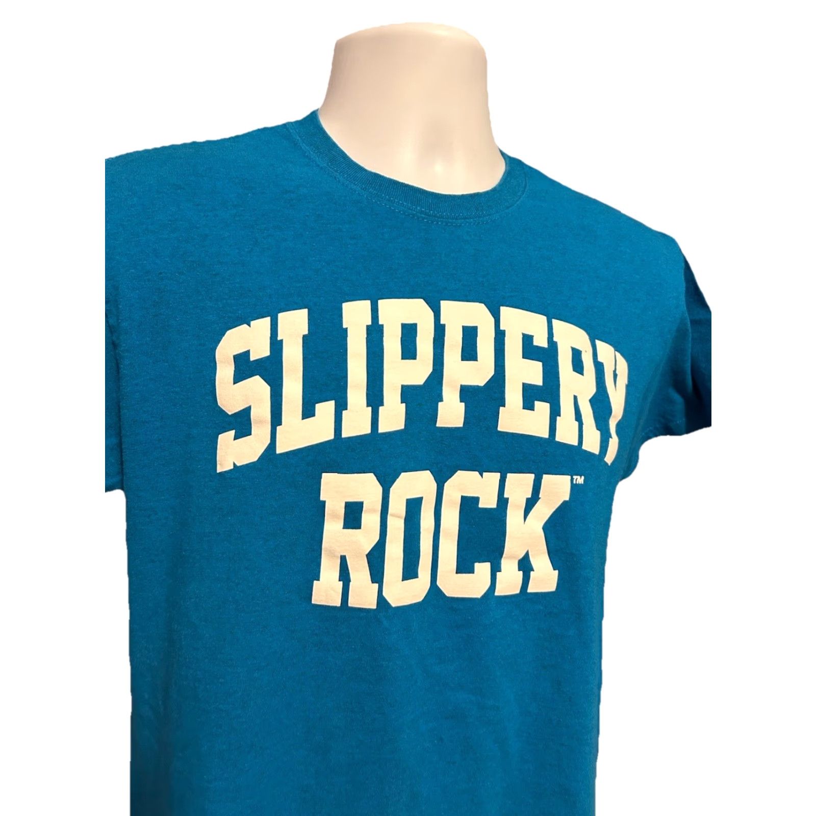 Gildan VINTAGE? No — Slippery Rock University Shirt Unisex Adults M Blue Short Sleeve White Spell Out Shirt Size US M / EU 48-50 / 2 - 3 Thumbnail