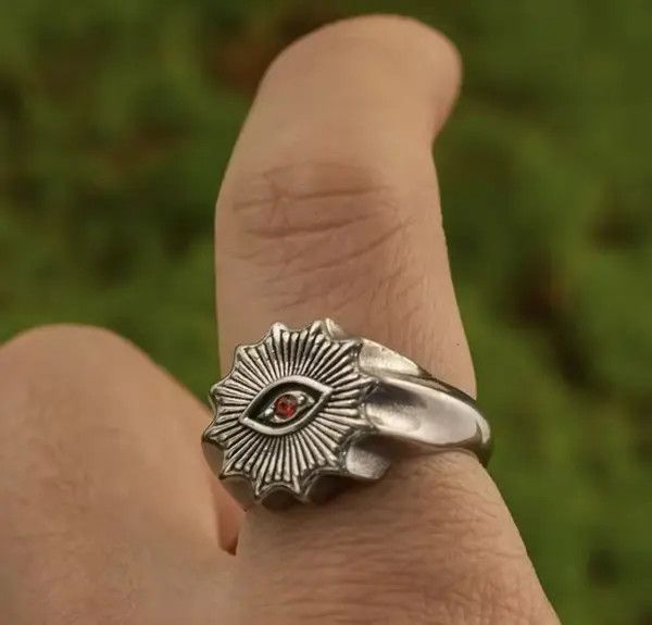 Jewelry 925 Sterling Silver Vintage Red Eye Ring Size ONE SIZE - 3 Thumbnail