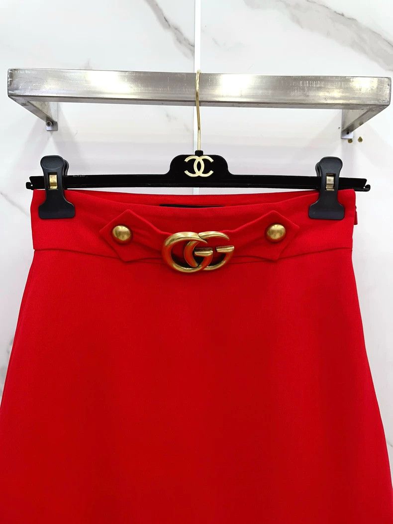 Gucci Gucci Red double G gold buckle wool silk skirt 2504-Nextarr Size 25" / US 0 / IT 36 - 3 Thumbnail