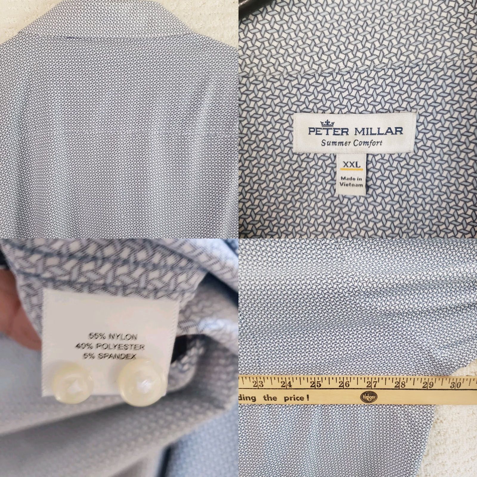Peter Millar Peter Millar Shirt Men's 2XL Summer Comfort Button-Down Geometric Nylon Spandex Lightweight Blue White Pockets Logo Casual Dress Shirt Size US XXL / EU 58 / 5 - 8 Thumbnail