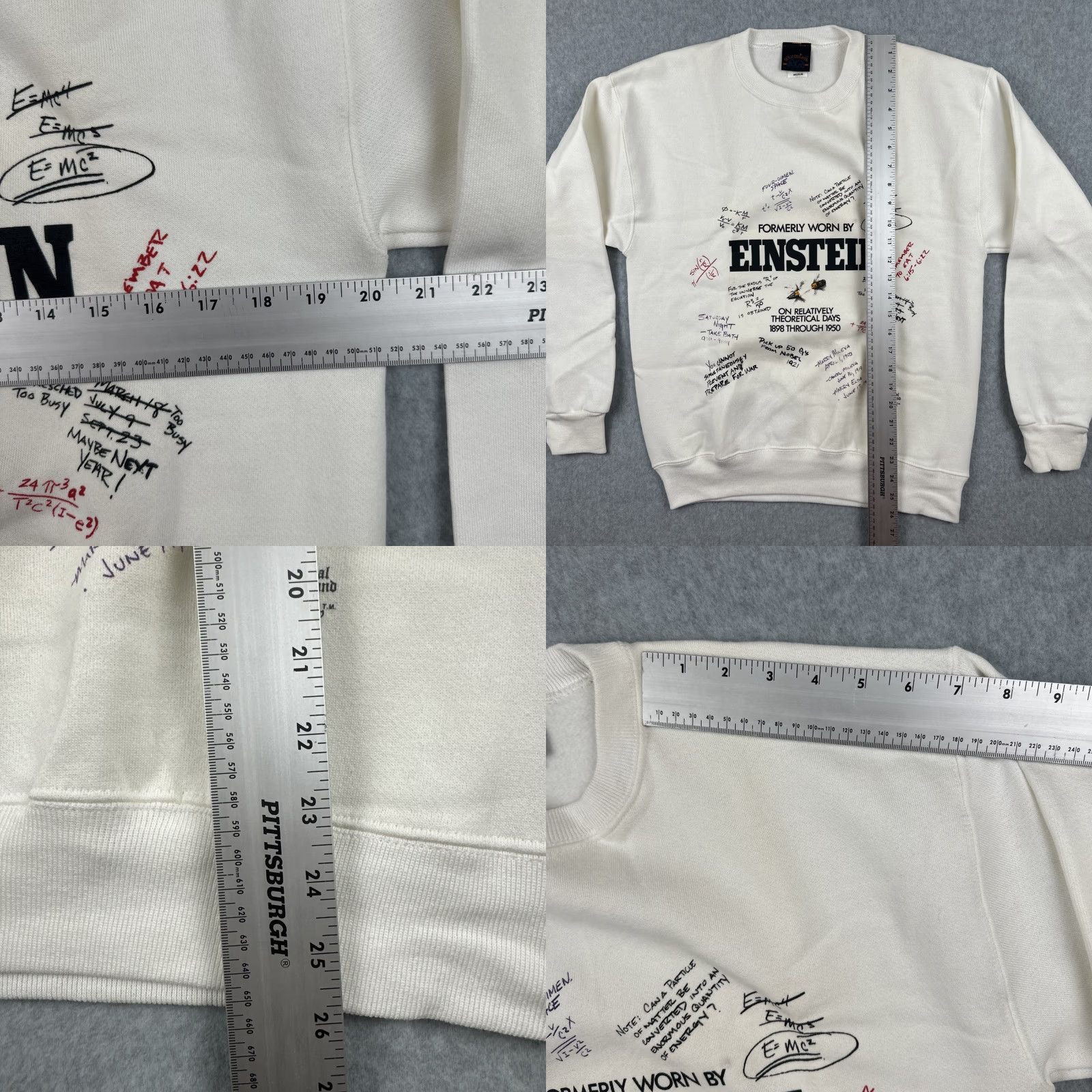 Vintage VINTAGE What On Earth Sweatshirt White Crew Neck M Mens Graphic Print Einstein Theoretical 90s Science Size US M / EU 48-50 / 2 - 10 Thumbnail