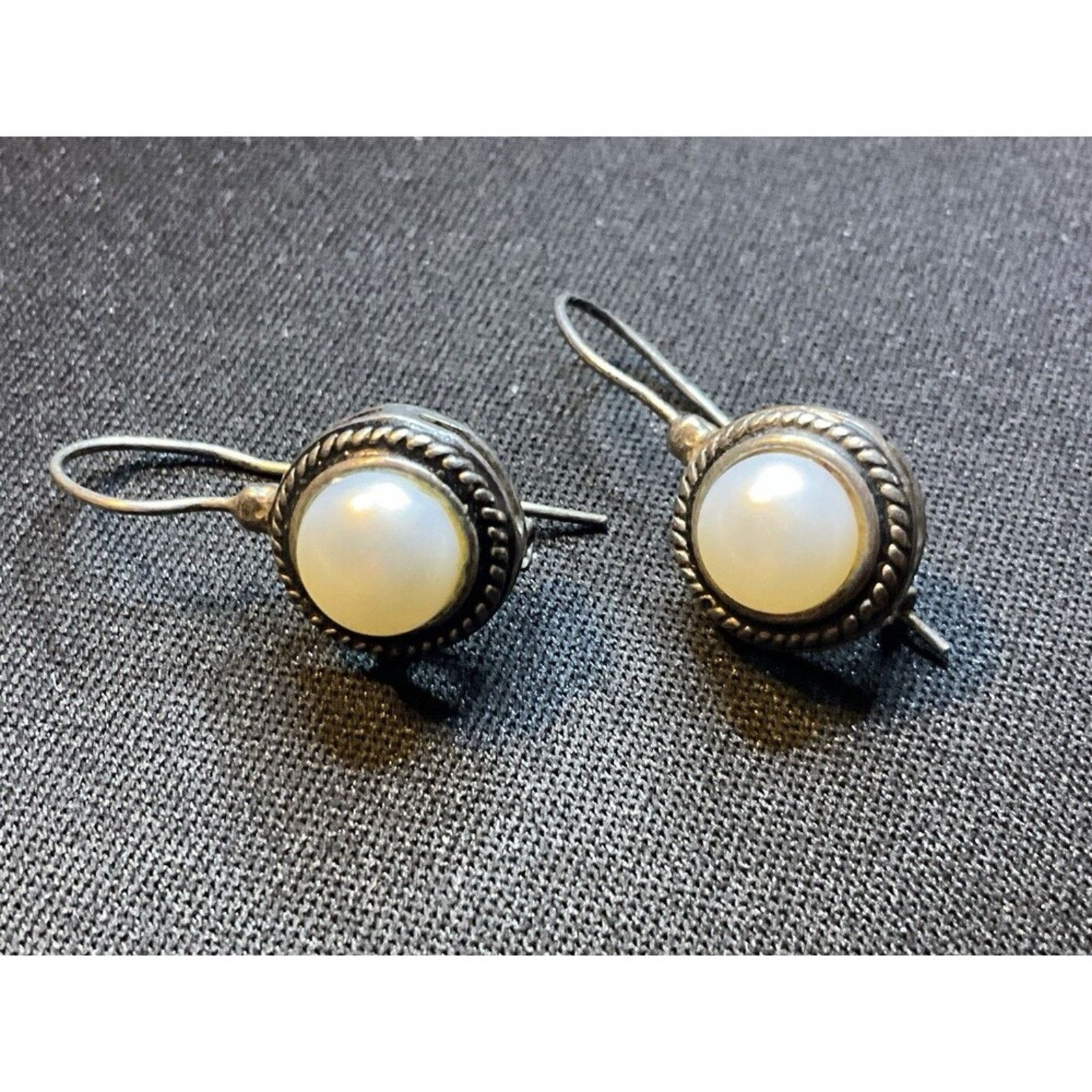 Other 925 Silver Vintage Pearl Button C Clasp Earrings Size ONE SIZE - 1 Thumbnail