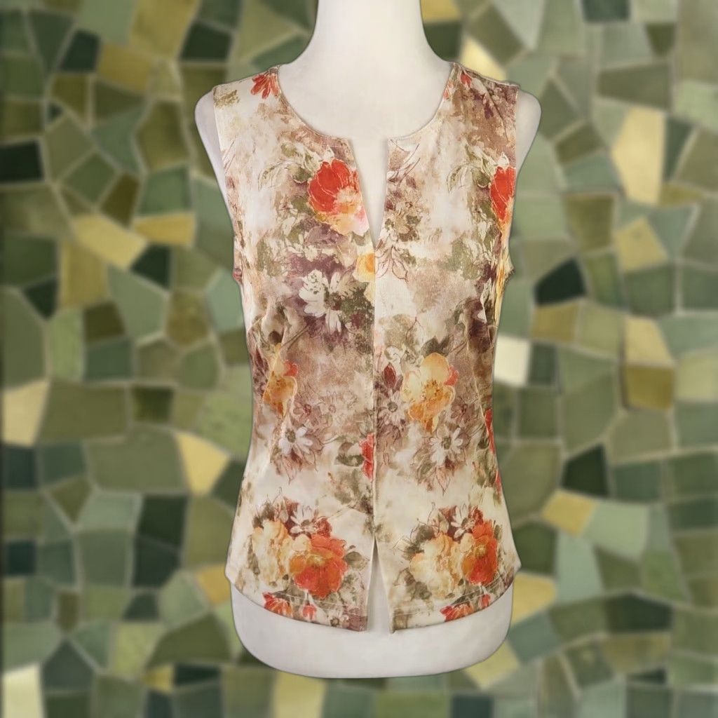 Vintage VINTAGE Jazz Sport Tank Womens 90s Floral Cream Brown Orange Sleeveless M Bohemian Clothing Size M / US 6-8 / IT 42-44 - 1 Thumbnail