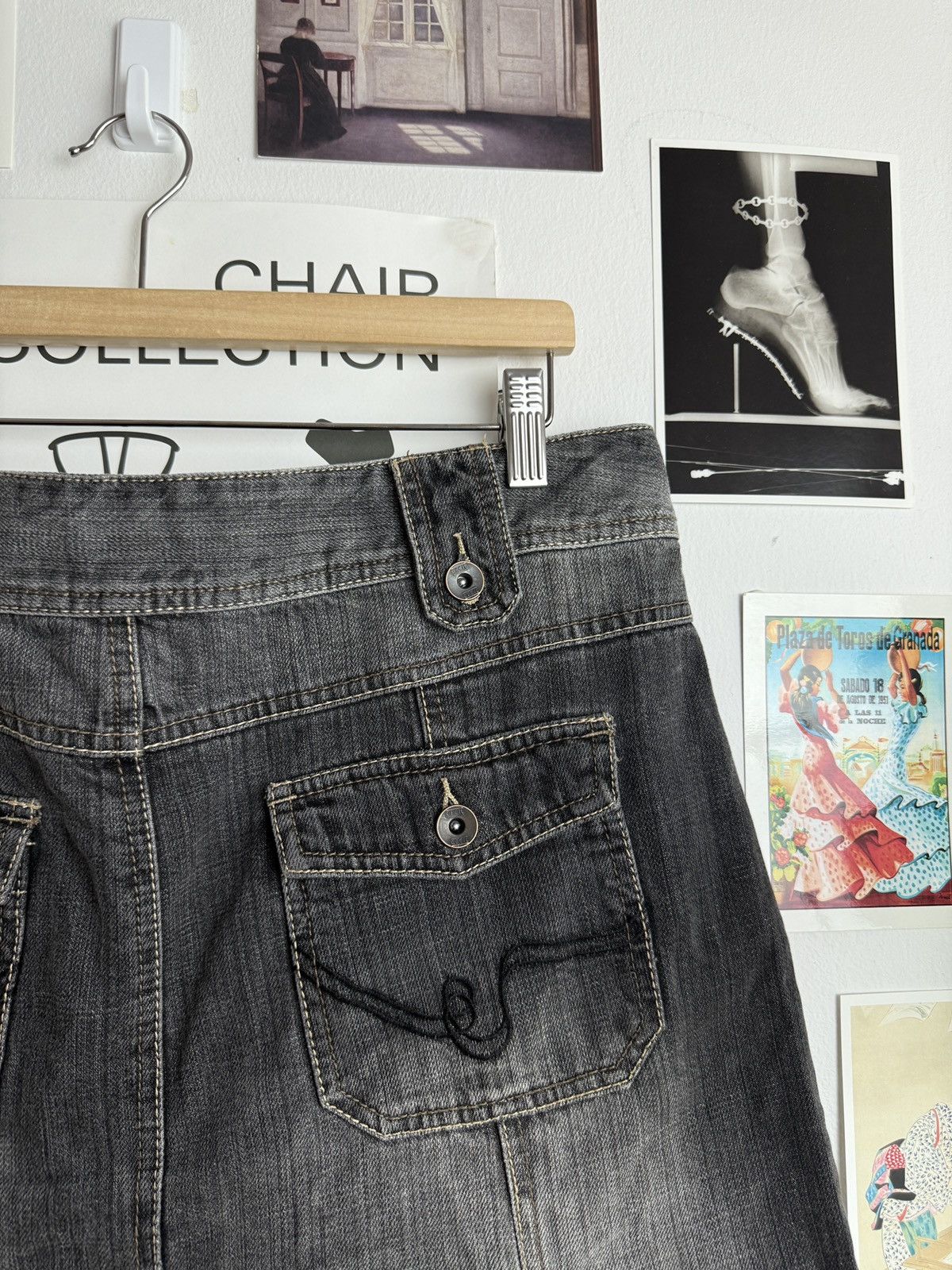 Japanese Brand Vintage y2k washed black denim midi skirt 33 opium grunge Size 33" - 6 Thumbnail