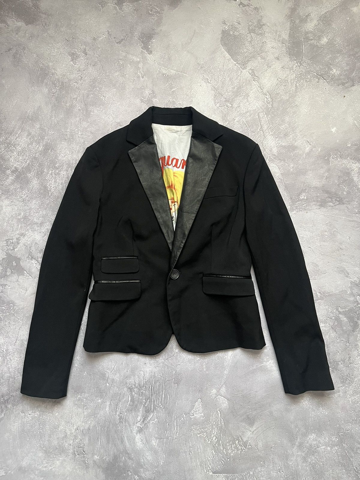 Dsquared 2 Nightlife Wool Blazer Leather Black One Button