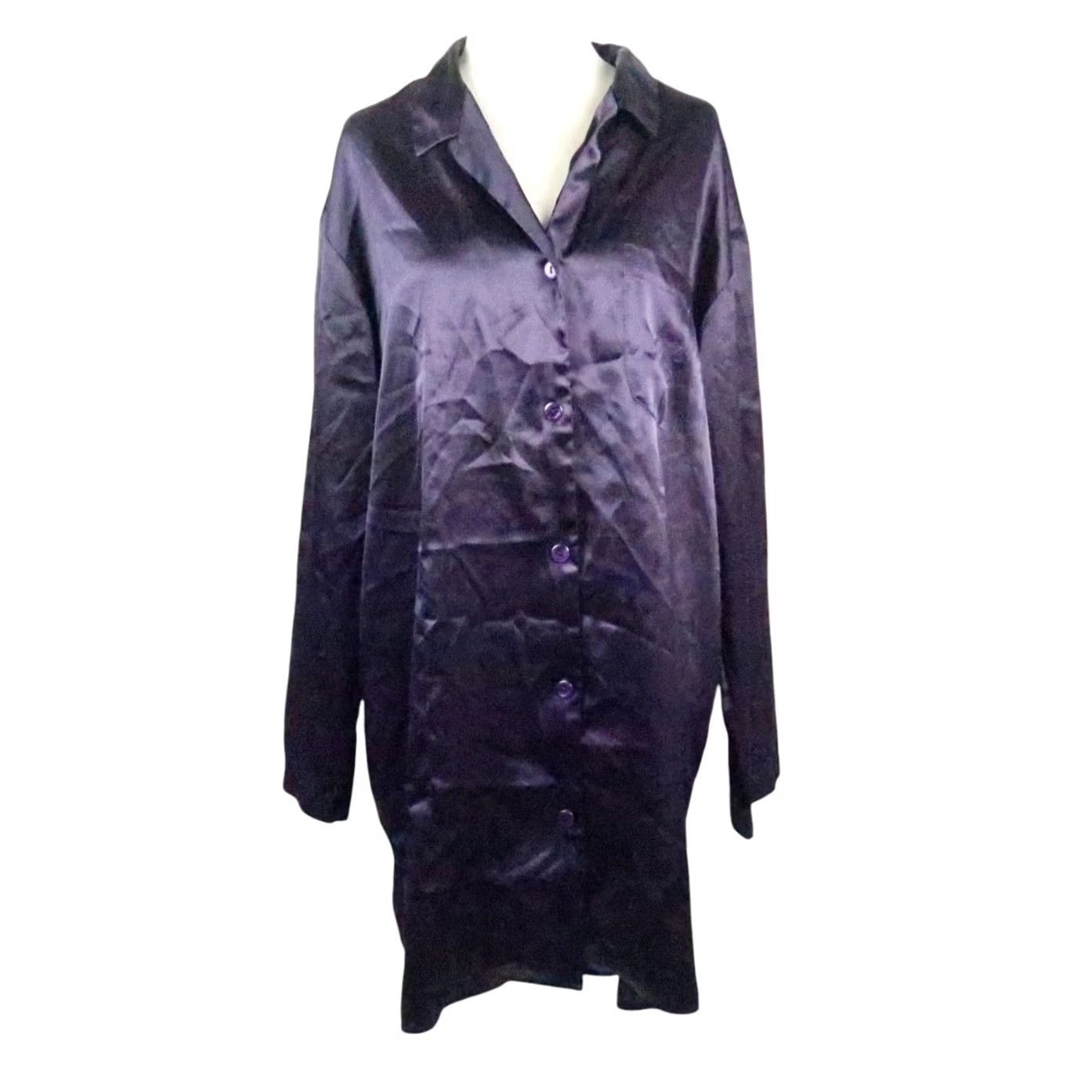 Victoria's Secret VINTAGE Victoria's Secret Dress Satin Purple Sleep Shirt 90s Long Sleeve M Womens Size M / US 6-8 / IT 42-44 - 2 Thumbnail