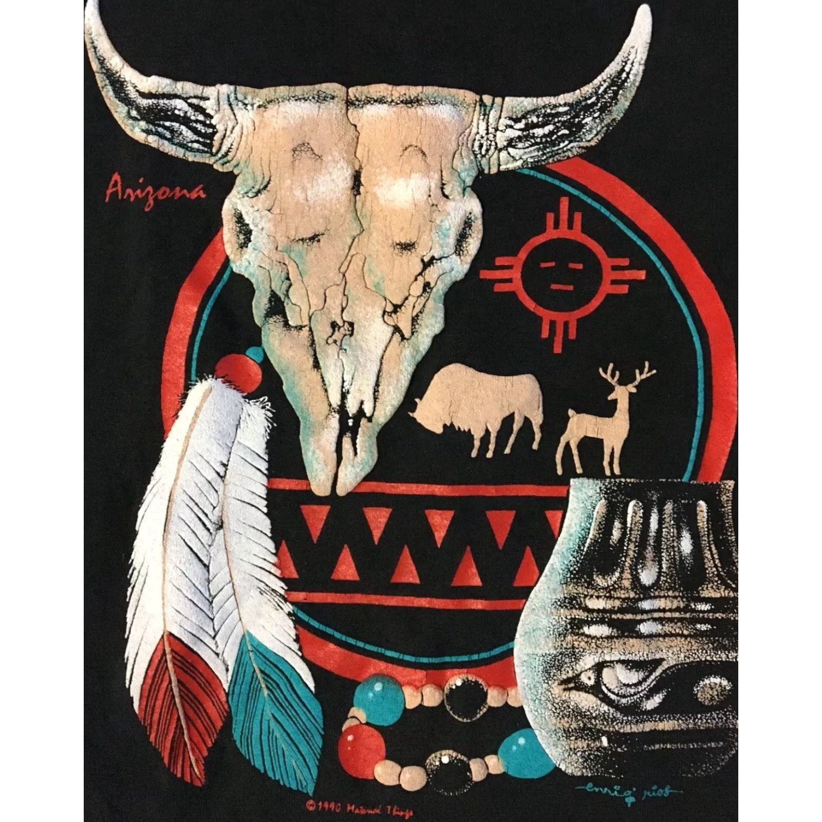 Vintage VINTAGE 90s Arizona Skull Faded Shirt M Black USA Native Grunge Surf & Skate Art Sun Palm Trees Beach 90s K. Mens Size US M / EU 48-50 / 2 - 2 Thumbnail