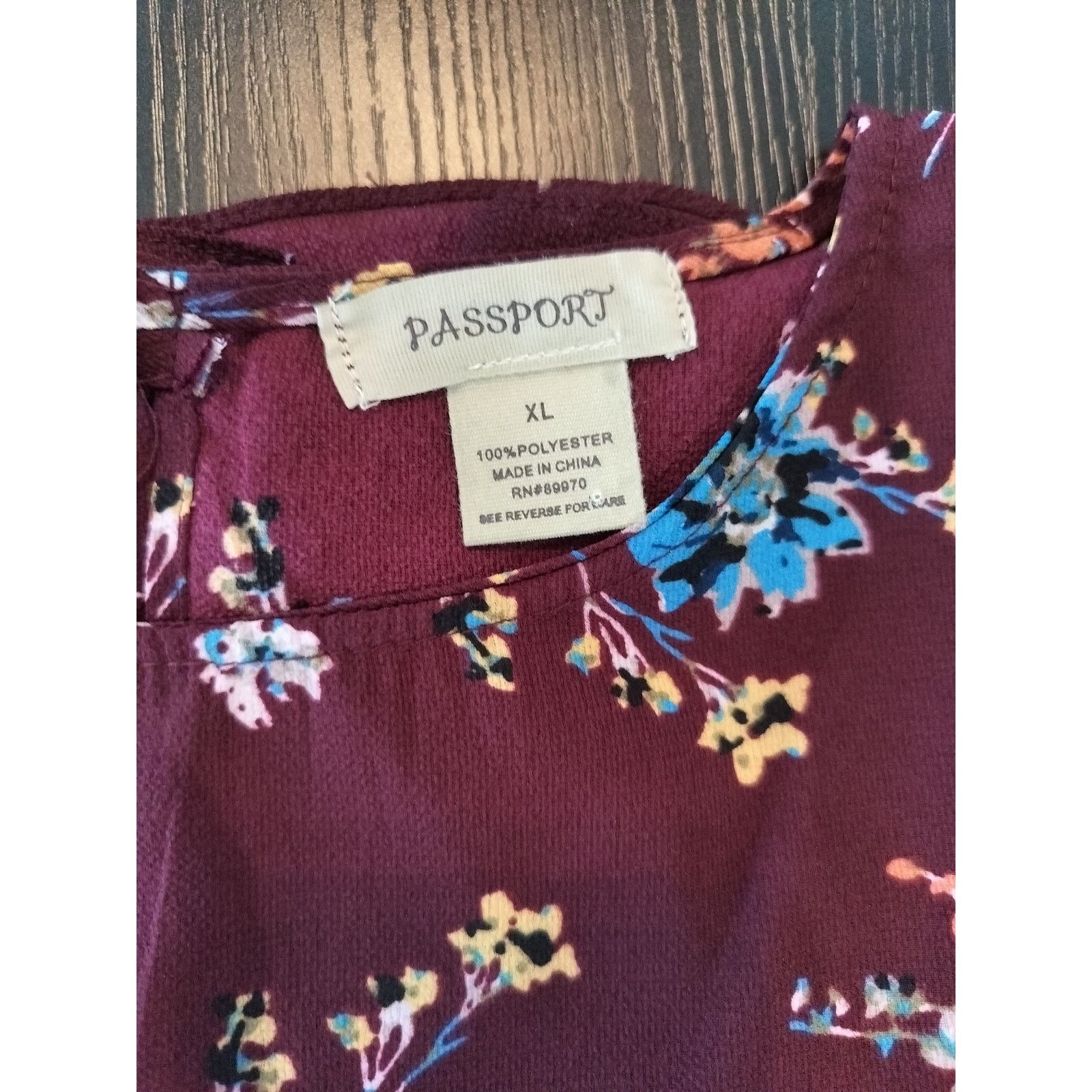 Passport Passport Women’s XL Burgundy Floral Blouse Long Sleeve Size XL / US 12-14 / IT 48-50 - 7 Thumbnail