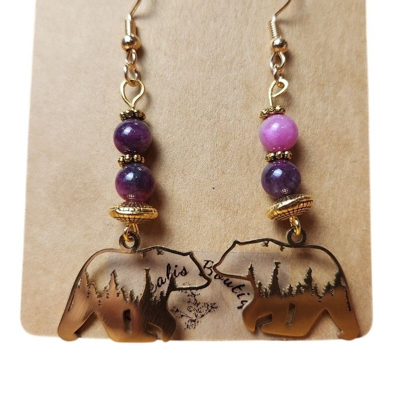 Other Handmade Bear Earrings Natural Stone Beads Stainless Steel Size ONE SIZE - 4 Thumbnail
