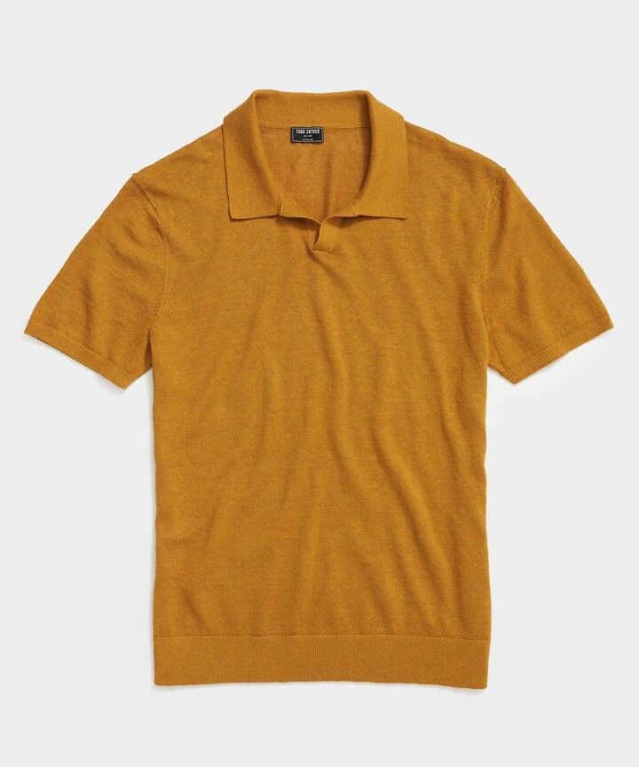 Todd Snyder short sleeve linen Riviera sweater polo in burnt orange Size US M / EU 48-50 / 2 - 2 Thumbnail