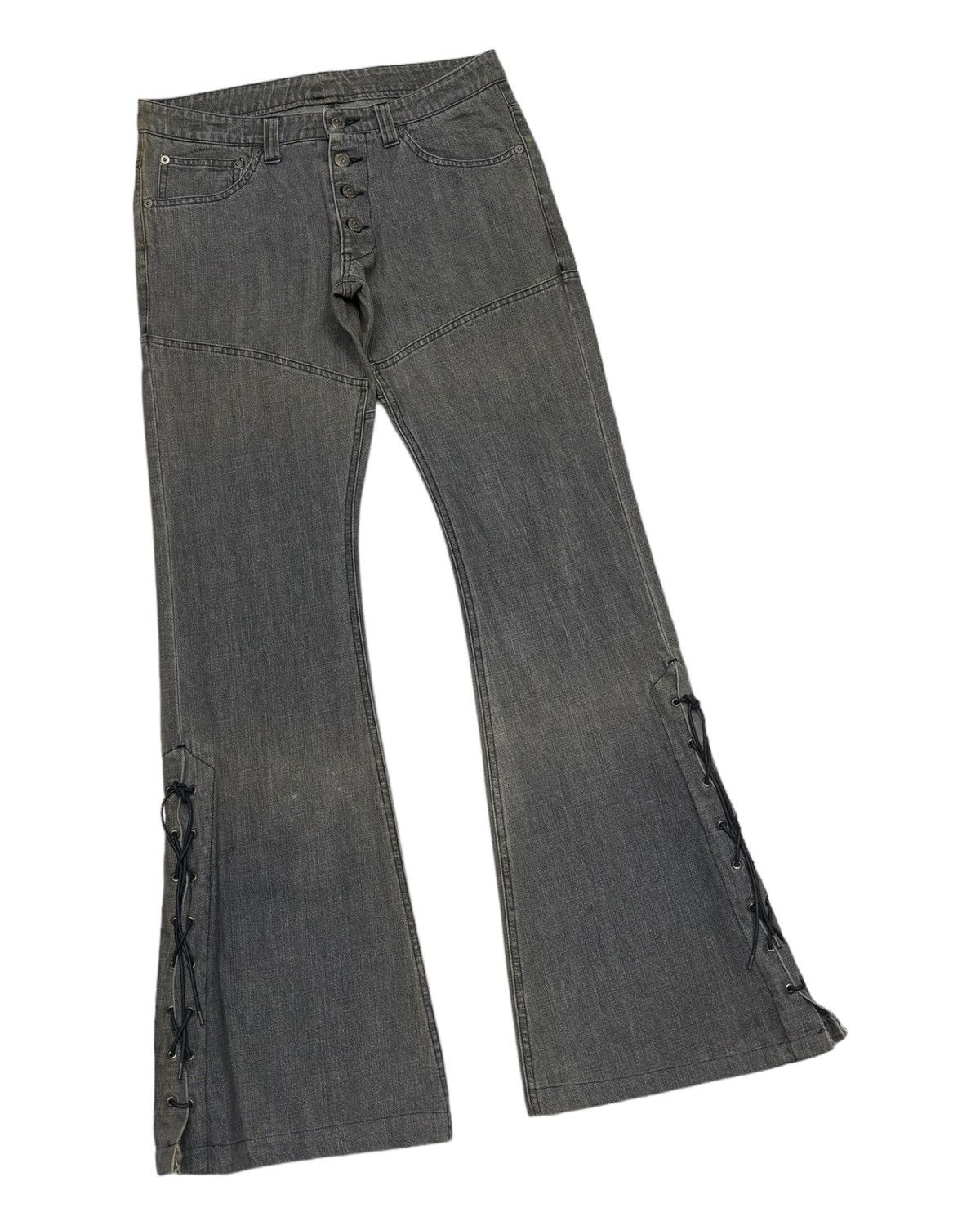 🔥TORNADO MART LACE UP FADED GREY FLARE DENIM JEANS