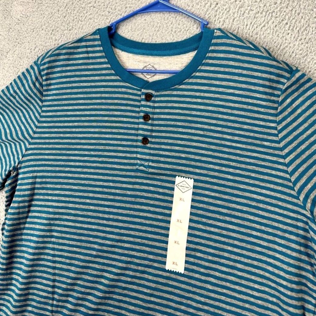 Vintage St. John's Bay Henley Sweater Mens XL Blue/Gray Striped Pullover Casual Knit Pocketless? Size US XL / EU 56 / 4 - 6 Thumbnail