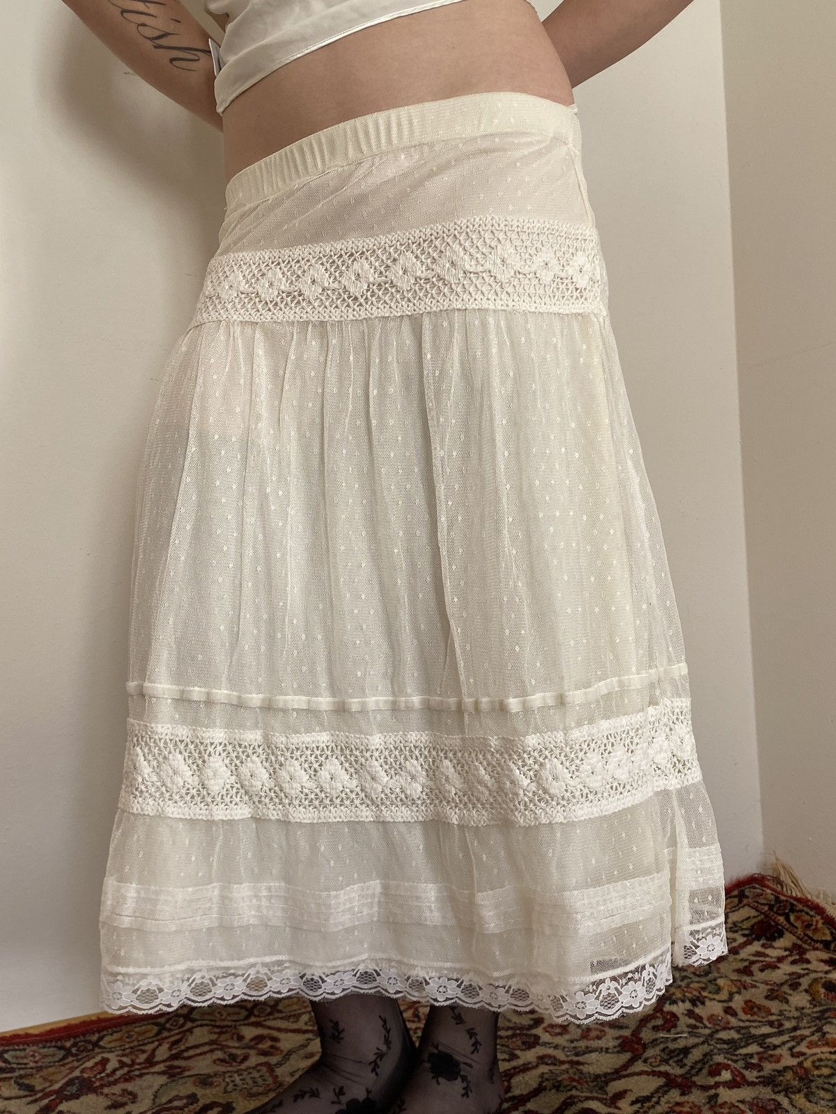 Vintage Vintage cream maxi skirt Size 27" / US 4 / IT 40 - 2 Thumbnail