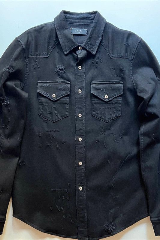 Amiri Amiri distressed black denim shirt Size US M / EU 48-50 / 2 - 2 Thumbnail