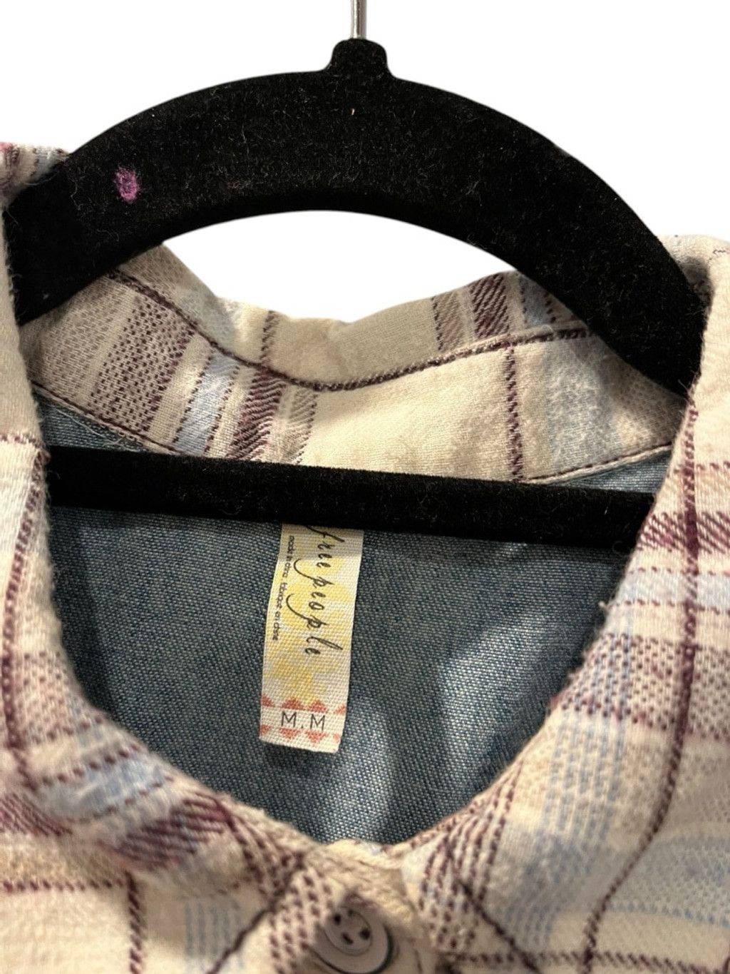Free People Free People Plaid Flannel Denim Button Up Shirt Size M Size M / US 6-8 / IT 42-44 - 3 Thumbnail