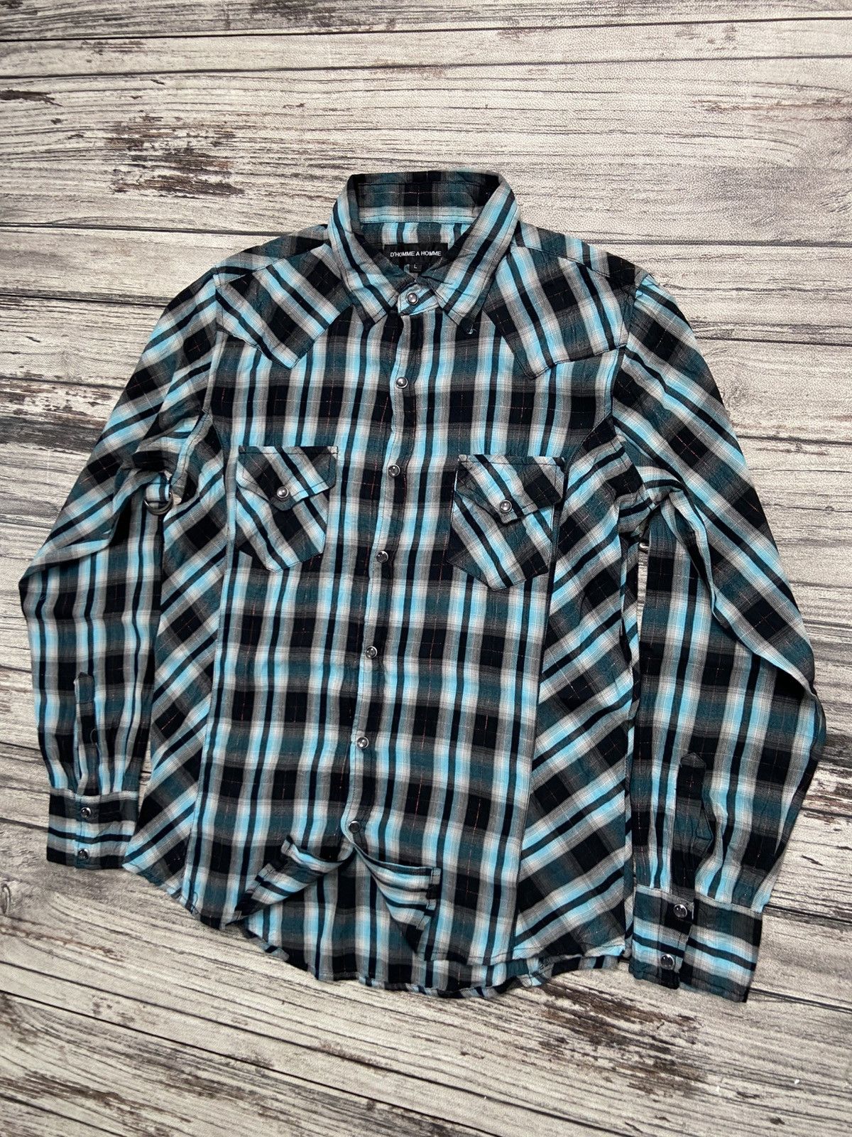 5351 POUR LES HOMMES × Issey Miyake × Le Grande Bleu (L.G.B.) 🔥 D’HOMME A HOMME 🔥 2000s Sheer Plaid Shirt Size US L / EU 52-54 / 3 - 2 Thumbnail