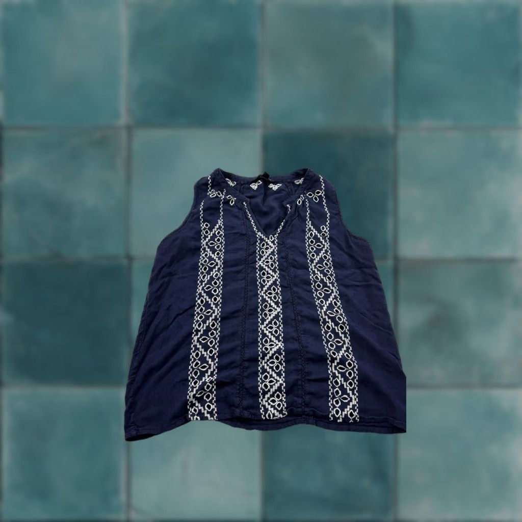 Lucky Brand Lucky Brand Sleeveless Top Womens Medium Blue Embroidered Boho Rayon Blouse Size M / US 6-8 / IT 42-44 - 1 Thumbnail