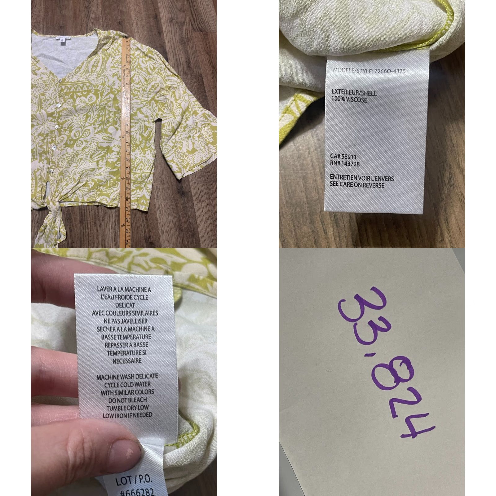 Vintage Tribal Shirt Womens Large Green White Floral V-neck Button Up Front Tie Casual Size L / US 10 / IT 46 - 8 Thumbnail