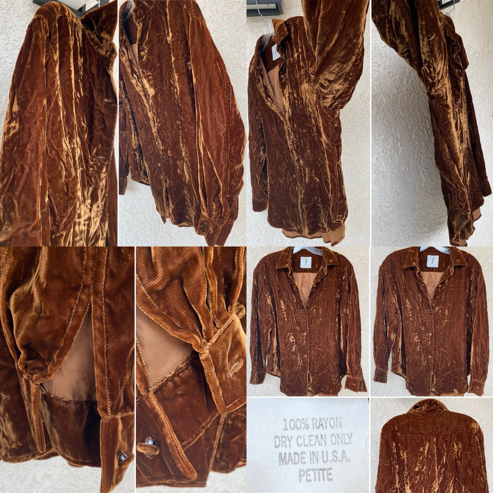 Vintage VINTAGE Times Seven Todd Oldham Button-Up Shirt Petite Brown Velvet Rayon 90s 00s Womens Size S / US 4 / IT 40 - 9 Thumbnail