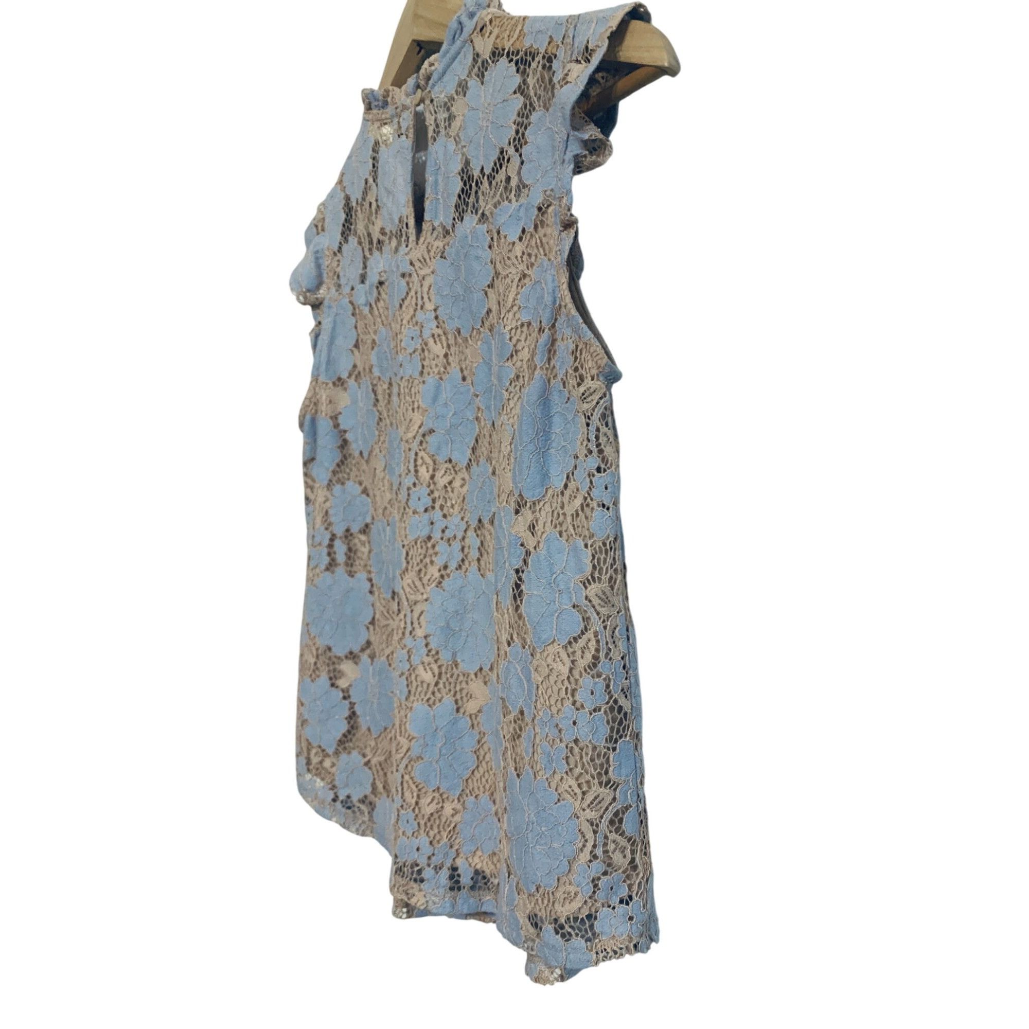 Vintage Monteau Womens Blue Top layered Lace Nude Base Cap Sleeve Ru Size M / US 6-8 / IT 42-44 - 2 Thumbnail