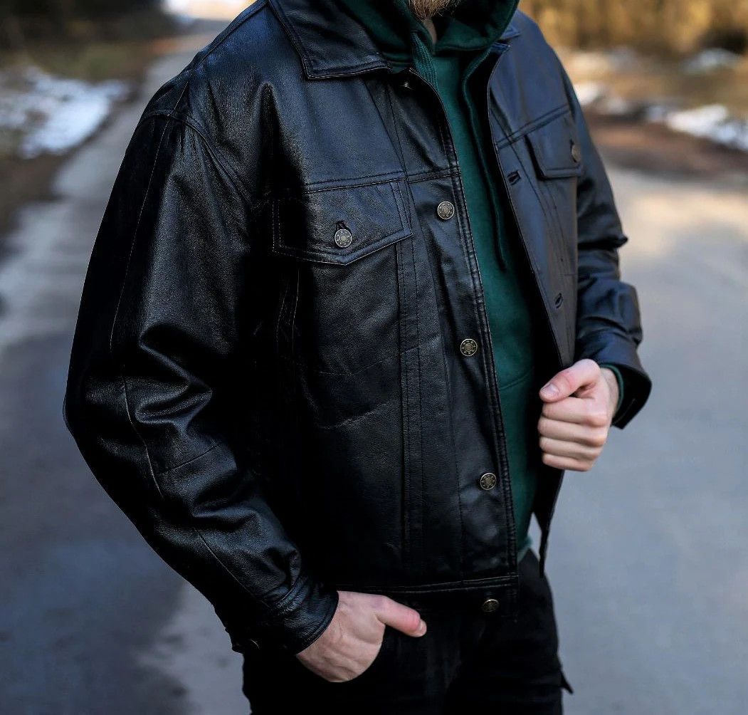 Arizona Jean Co. Leather Jacket Black Original hand painted Ghost Rider Size US L / EU 52-54 / 3 - 4 Thumbnail