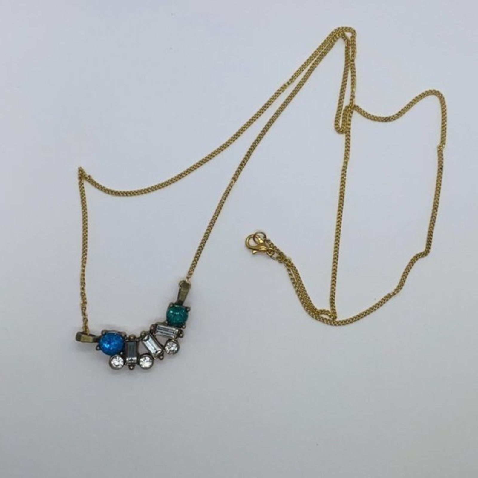 Handmade Gold-Tone Blue Green Rhinestone Necklace Size ONE SIZE - 3 Thumbnail