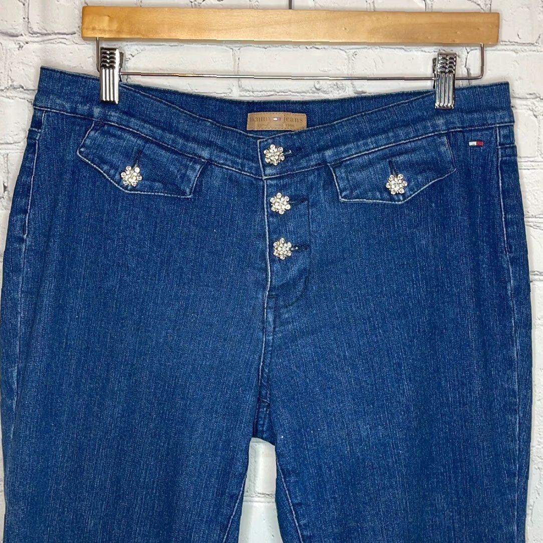 Tommy Hilfiger VINTAGE Tommy Hilfiger Jeans Flare Rhinestones Women Juniors 11 Blue Bell Bottoms Size 32" / US 10 / IT 46 - 2 Thumbnail