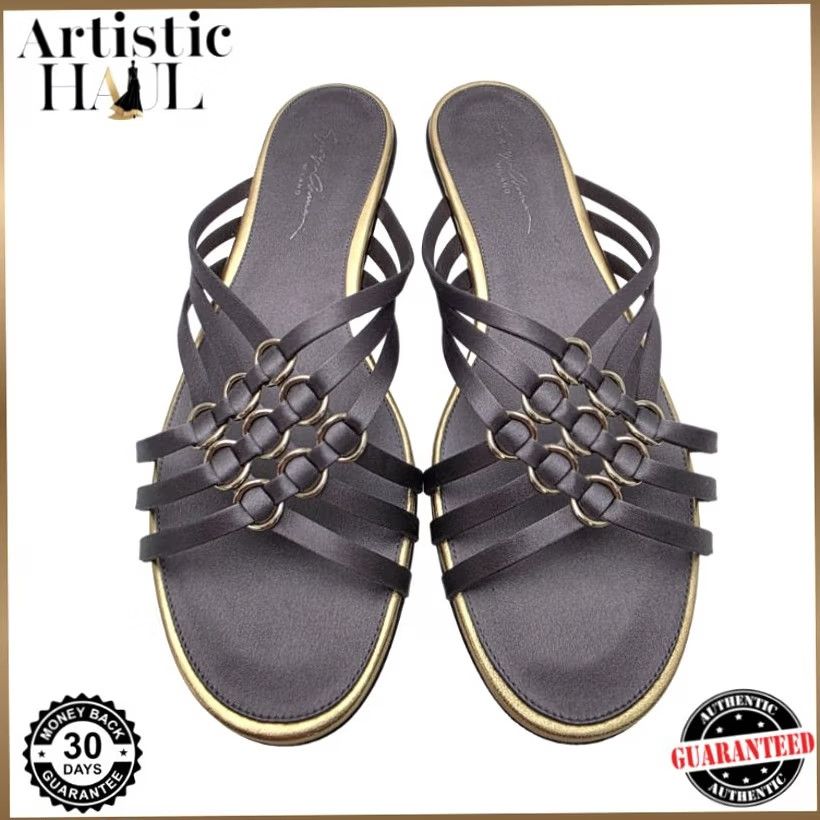 Giorgio Armani Giorgio Armani Black Leather Golden Trim Flat Sandals Women's Size 39 Bnwt Size US 9 / IT 39 - 2 Thumbnail