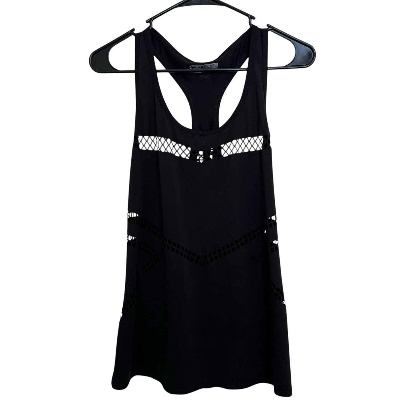 Forever 21 Forever 21 | Black Active Stretch Laser Cut A Line Tank Top Size L / US 10 / IT 46 - 1 Thumbnail