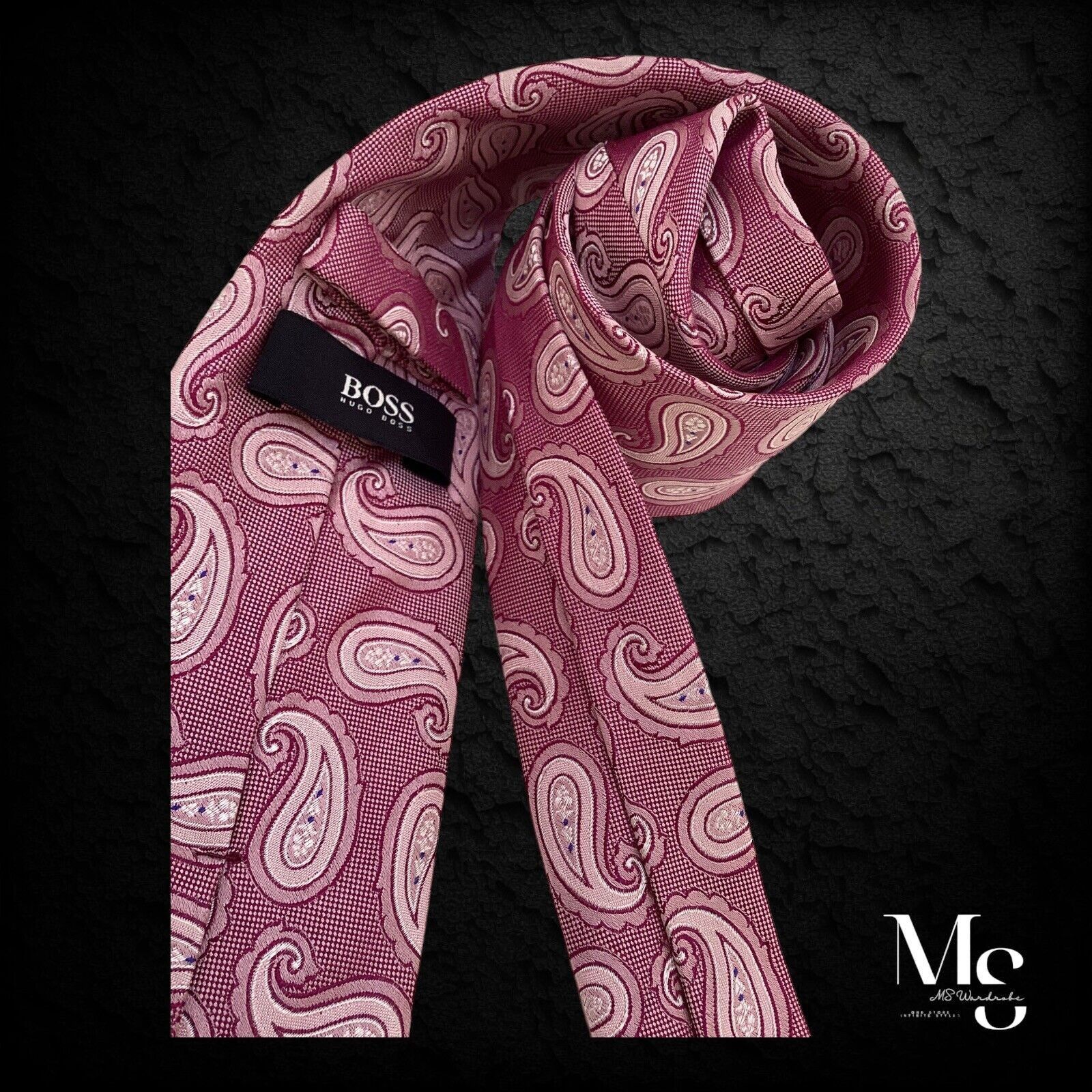 Hugo Boss BOSS HUGO BOSS XL Pink Paisley Silk Tie Made In Italy W: 3" Size ONE SIZE - 3 Thumbnail