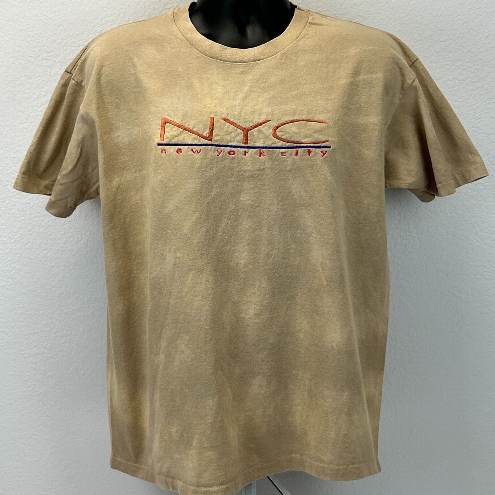 Anvil Vintage 90s New York City T Shirt NYC Tie Dye Beige X-Large Size US XL / EU 56 / 4 - 2 Thumbnail