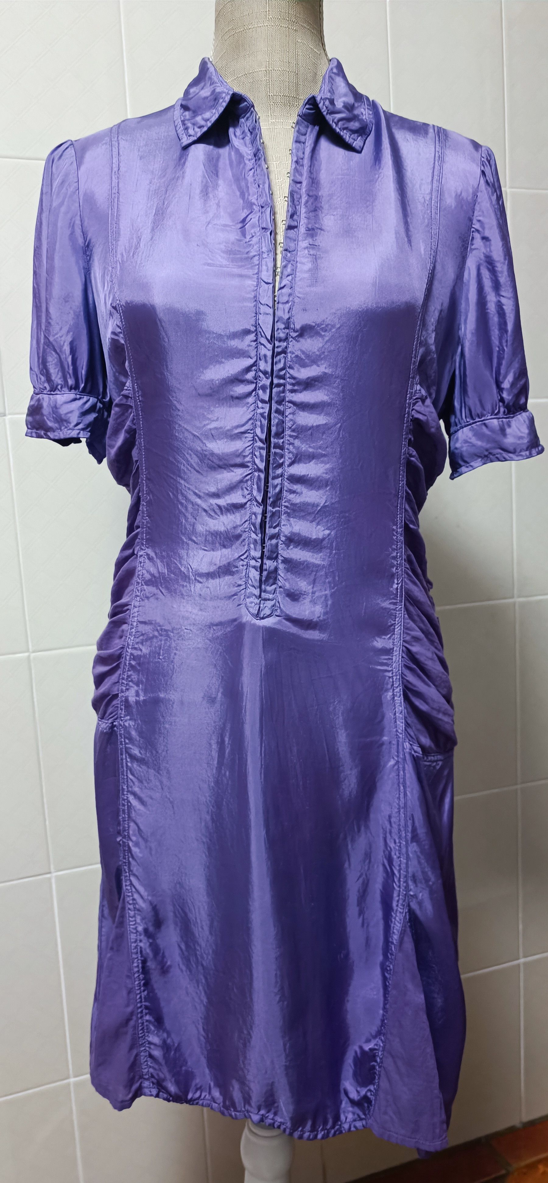 Jean Paul Gaultier Purple satin dress, with draped material Size M / US 6-8 / IT 42-44 - 1 Thumbnail