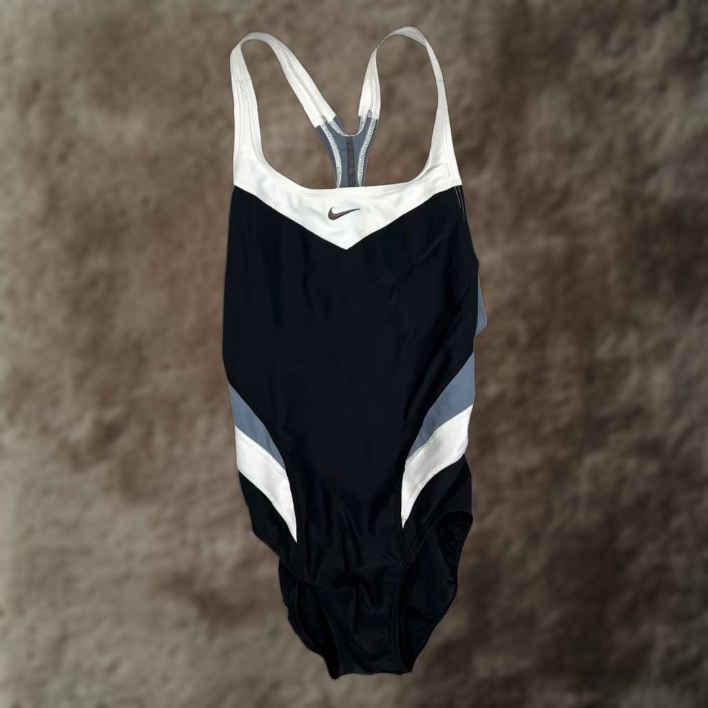 Nike Nike Swimsuit Womens 8 Black White Colorblock One Piece Racerback Athletic Size ONE SIZE - 1 Thumbnail