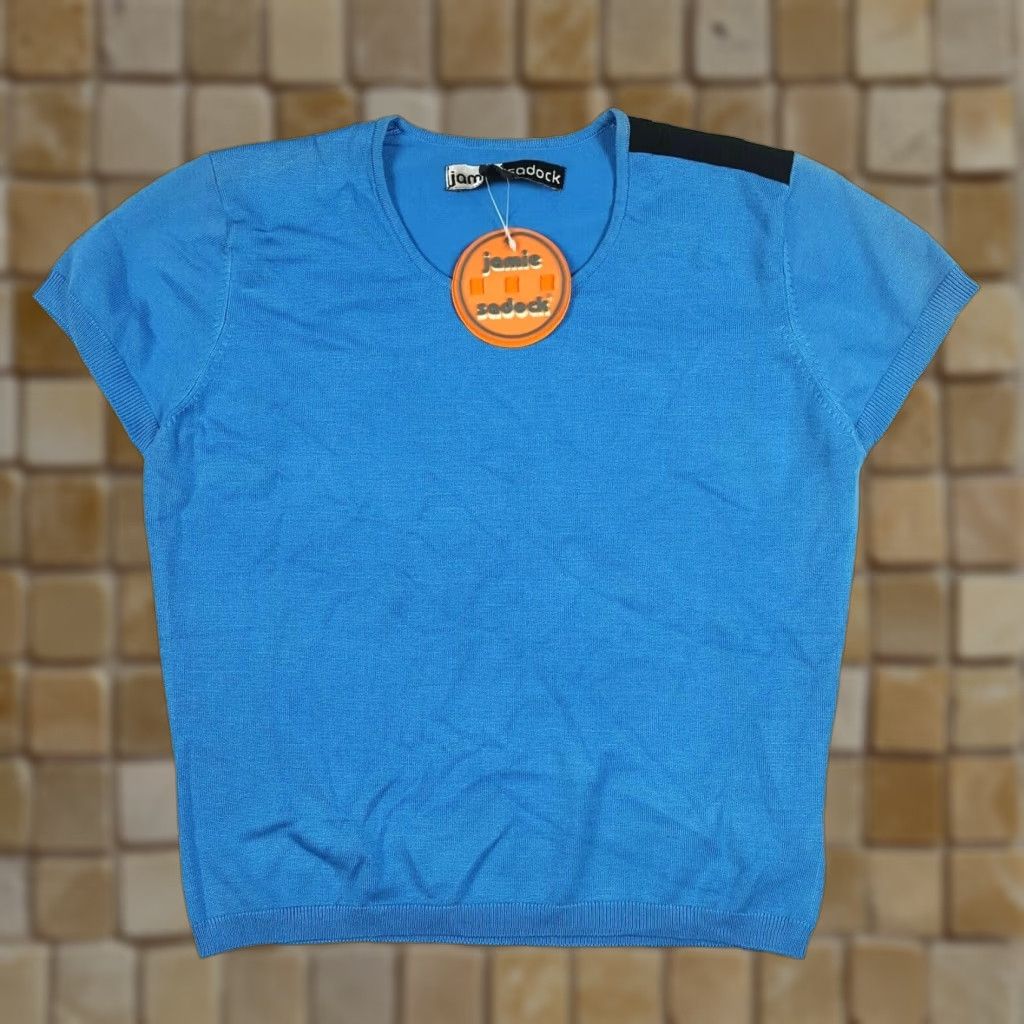 Vintage VINTAGE Jamie Sadock Blue Silk Knit Women's Small Short Sleeve Golf Outdoor Shirt Top Size S / US 4 / IT 40 - 1 Thumbnail
