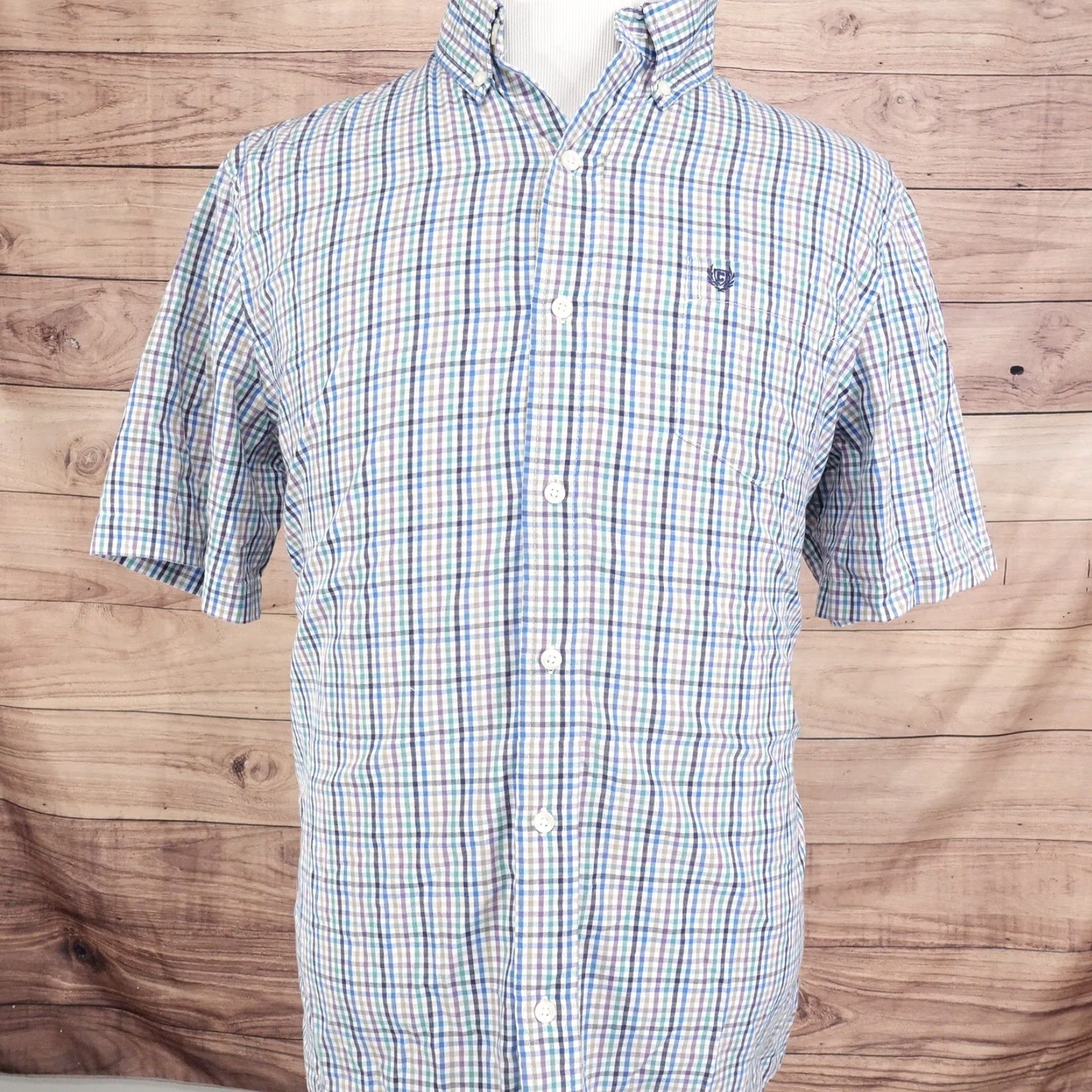 Chaps Chaps Shirt Mens Large Plaid Short Sleeve Button-Down Easy Care - Blue Size US L / EU 52-54 / 3 - 3 Thumbnail