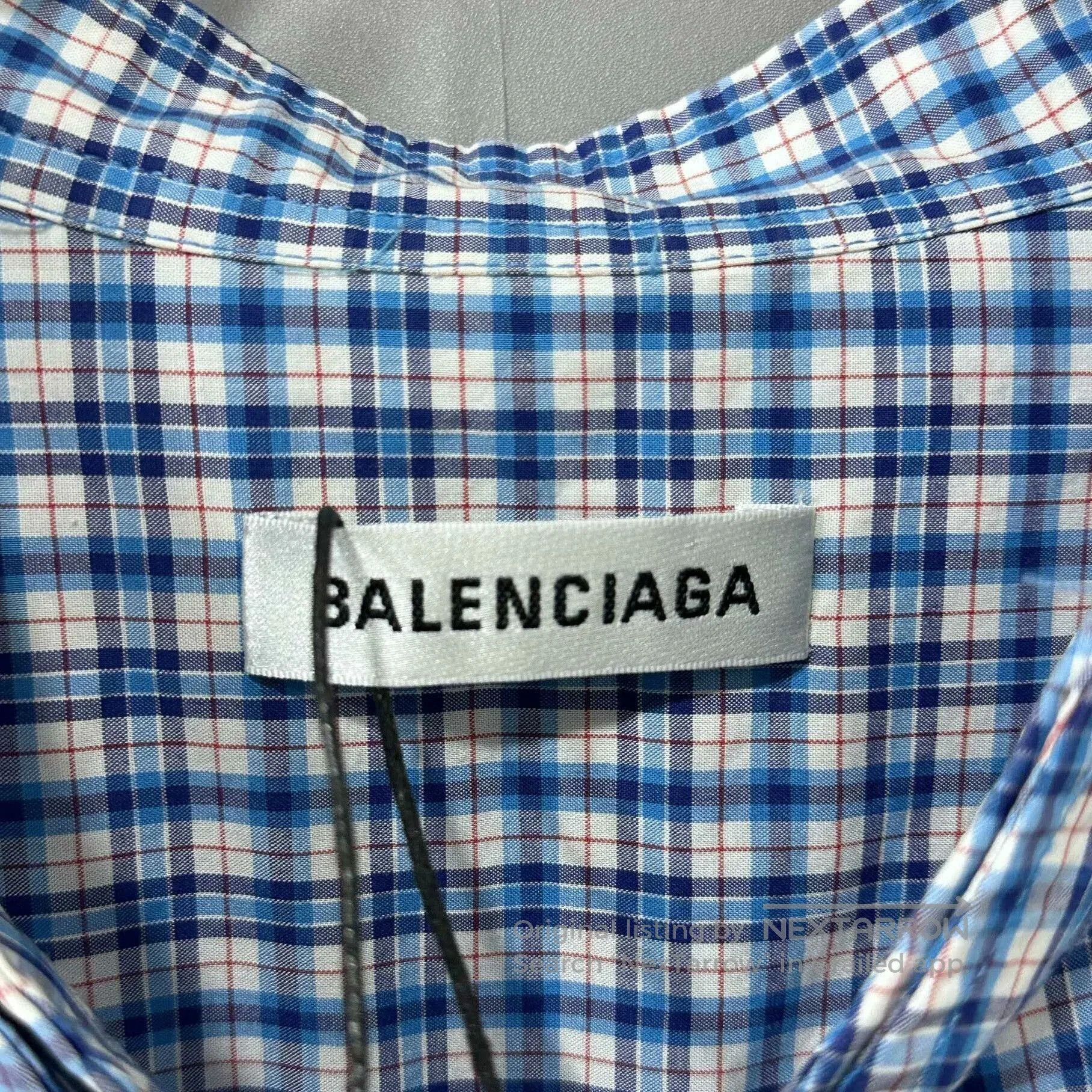 Balenciaga Balenciaga Blue White Check Back Logo Shirt. Size XS / US 0-2 / IT 36-38 - 5 Thumbnail