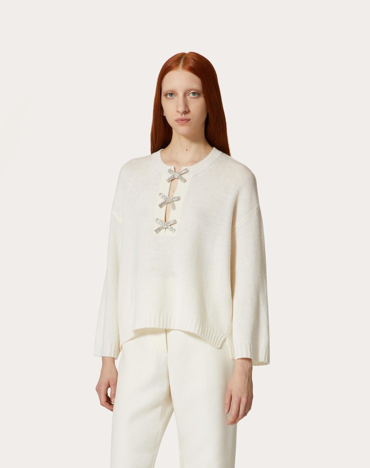 Valentino o1s1wg110525 Embroidered Wool Jumper in White Size S / US 4 / IT 40 - 4 Thumbnail