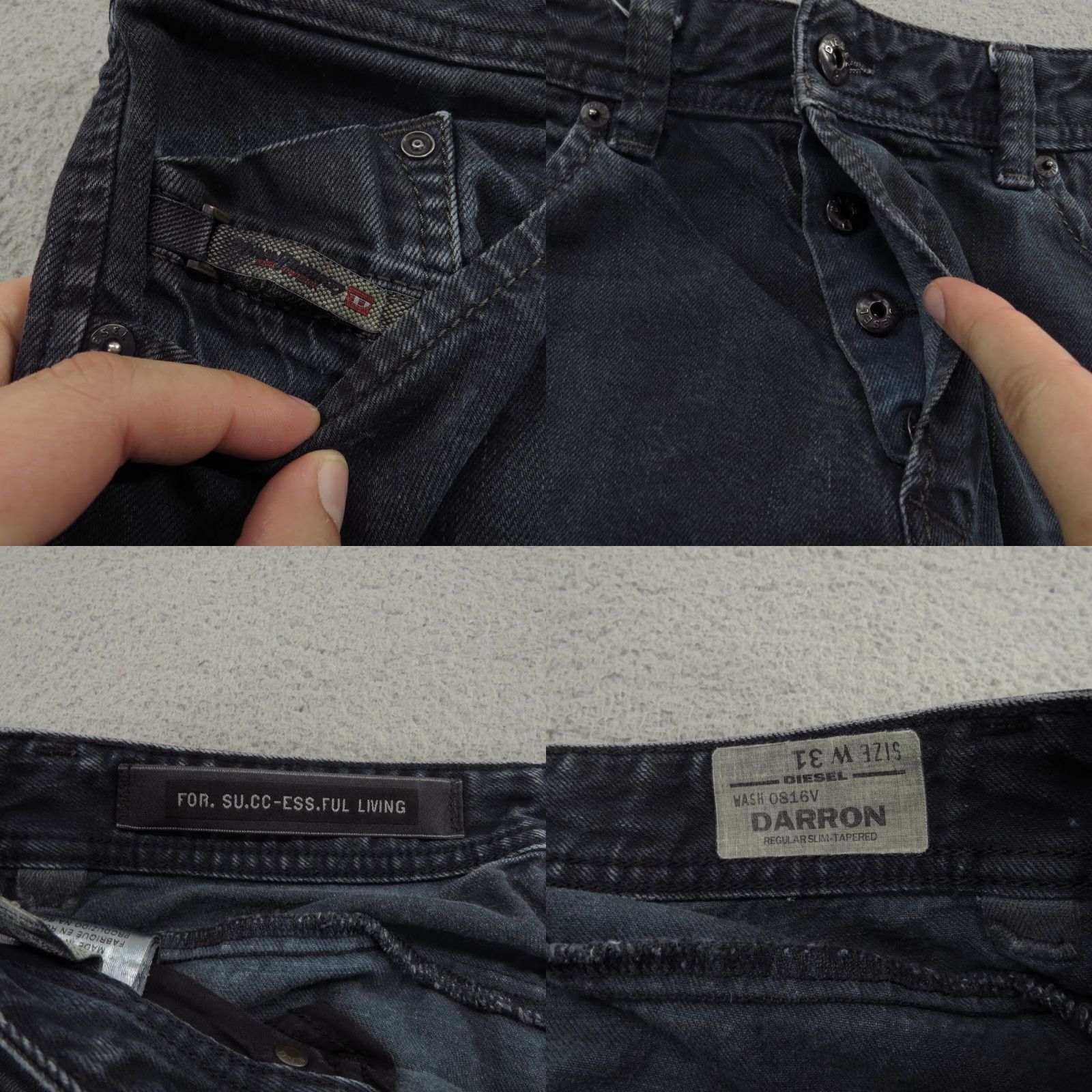Diesel Diesel Jeans Mens 31 Darron Regular Slim Tapered Indigo Distressed 0816V 32x30 Denim Blue 5-Pocket Mens Jeans Distressed Modern USA Size US 31 - 8 Thumbnail
